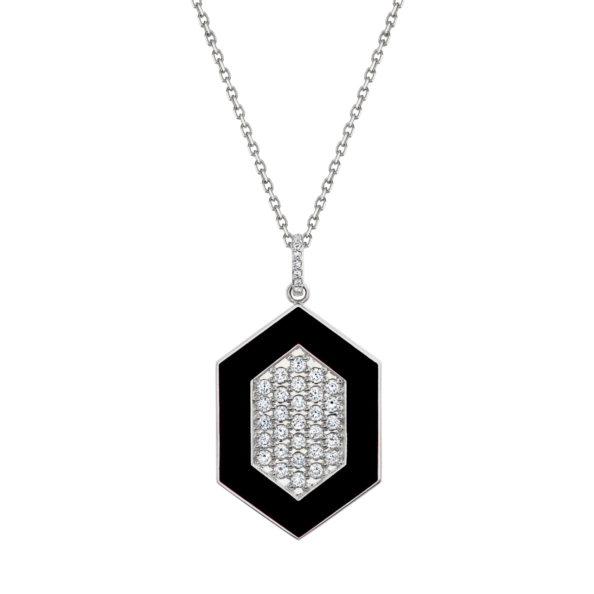 MICHAEL M Necklace 14k White Gold / Black Chroma Pavé Hexagon Pendant P494BK