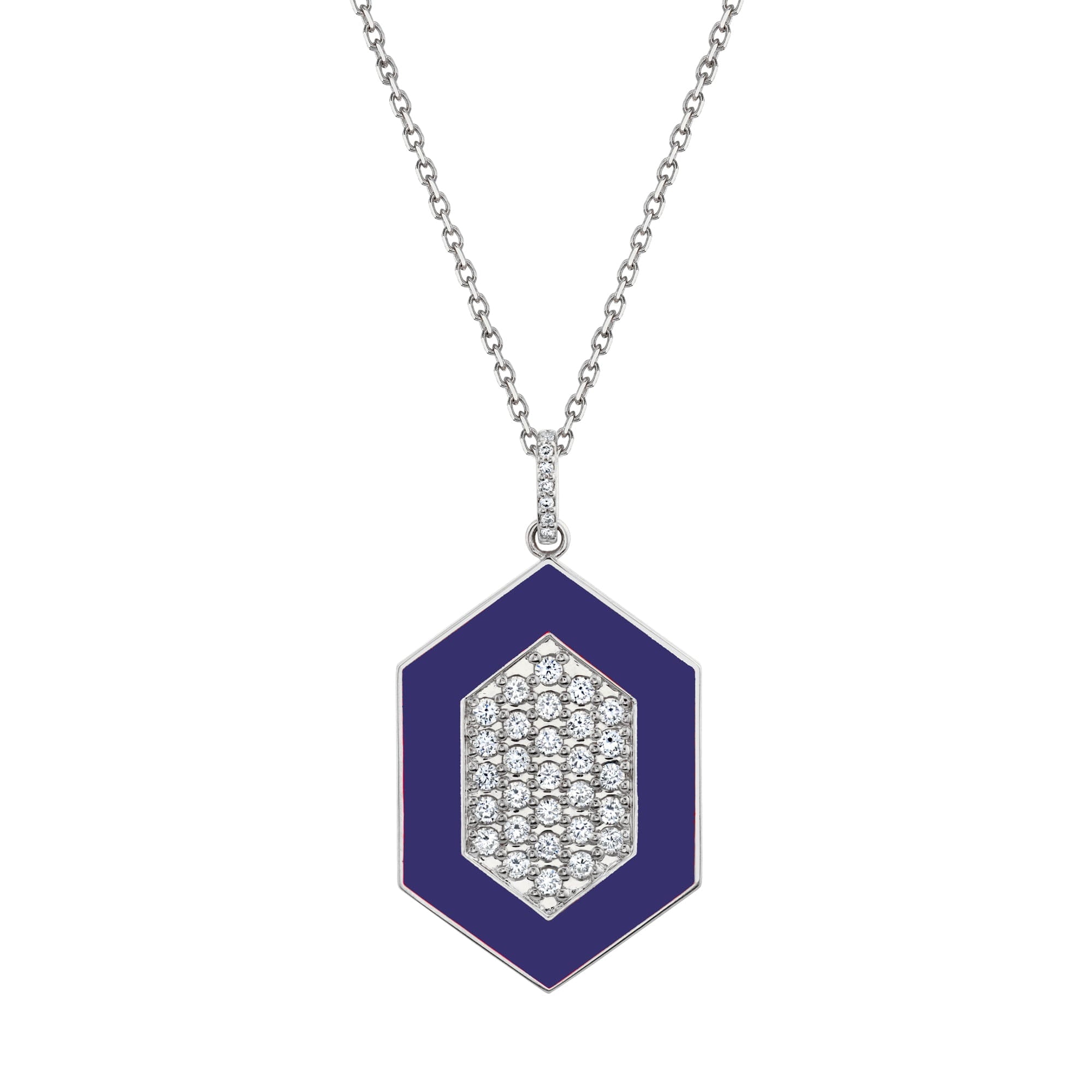 MICHAEL M Necklace 14k White Gold / Blue Chroma Pavé Hexagon Pendant P491BL