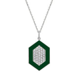 MICHAEL M Necklace 14k White Gold / Green Chroma Pavé Hexagon Pendant P491GR