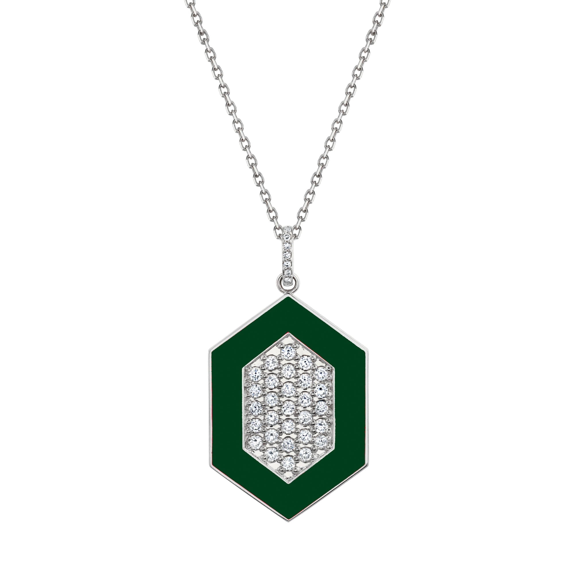 MICHAEL M Necklace 14k White Gold / Green Chroma Pavé Hexagon Pendant P491GR