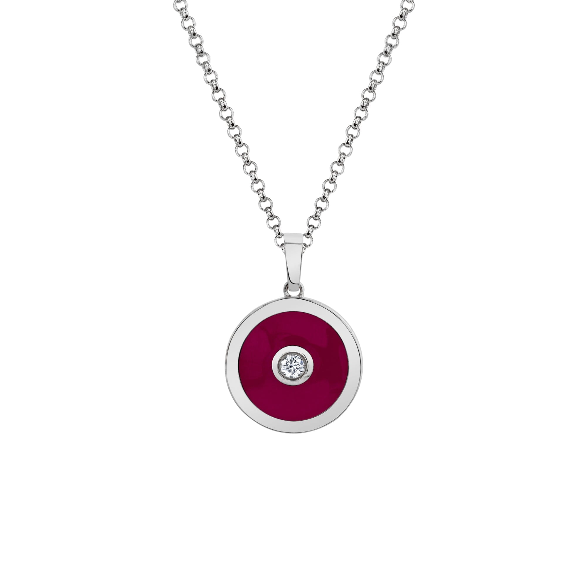 MICHAEL M Necklace 14k White Gold / Magenta Chroma Bullseye Pendant P488MA