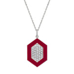 MICHAEL M Necklace 14k White Gold / Magenta Chroma Pavé Hexagon Pendant P491MA