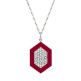 MICHAEL M Necklace 14k White Gold / Magenta Chroma Pavé Hexagon Pendant P491MA