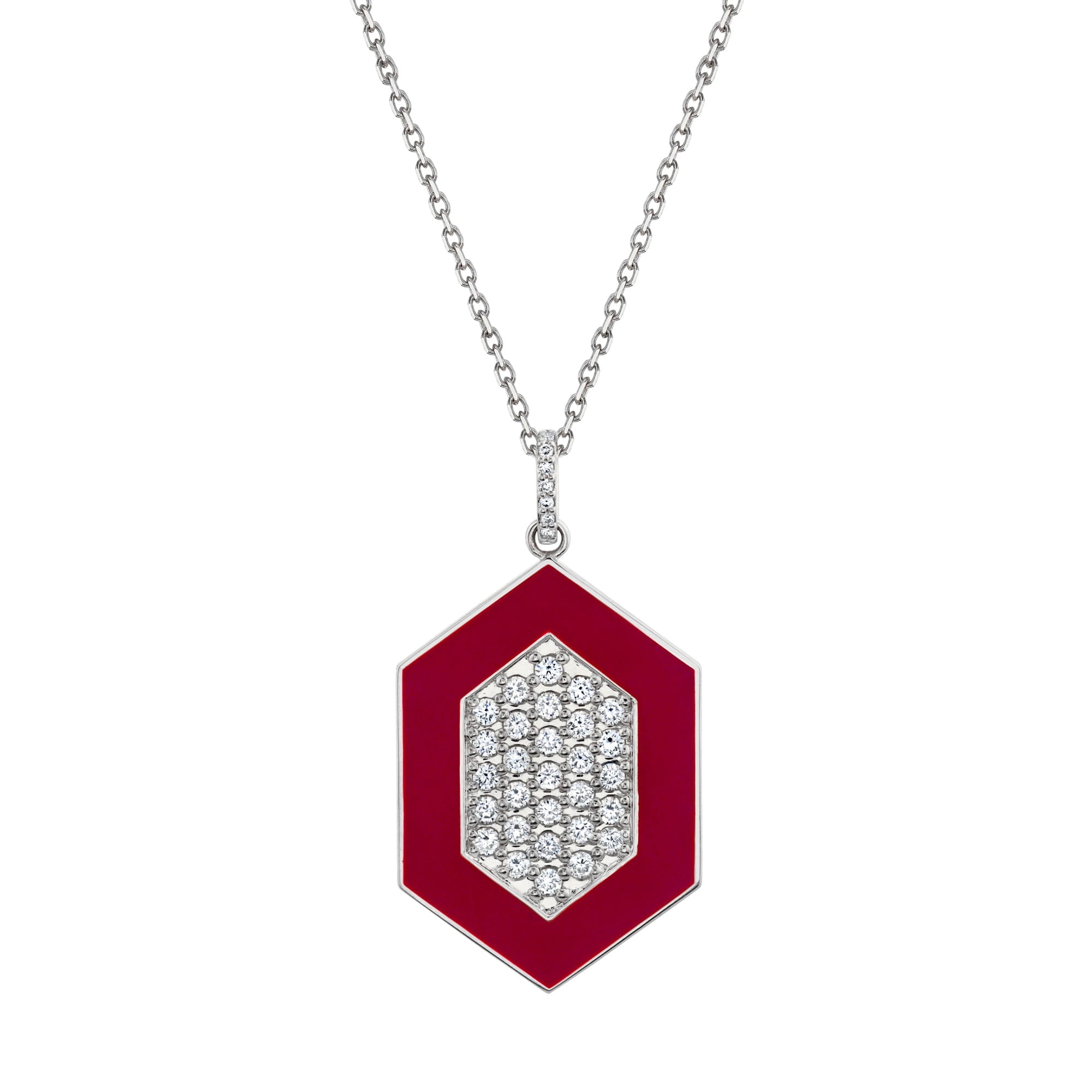 MICHAEL M Necklace 14k White Gold / Magenta Chroma Pavé Hexagon Pendant P491MA