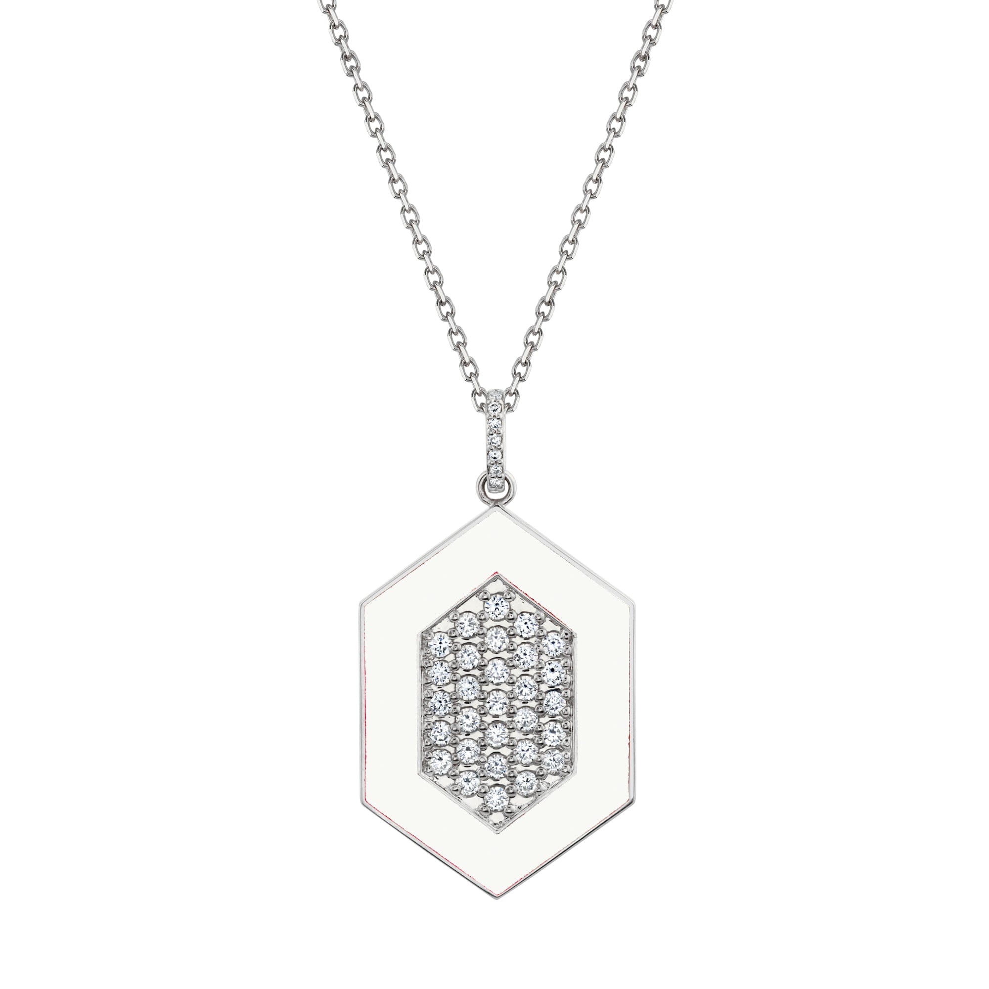 MICHAEL M Necklace 14k White Gold / White Chroma Pavé Hexagon Pendant P491WH