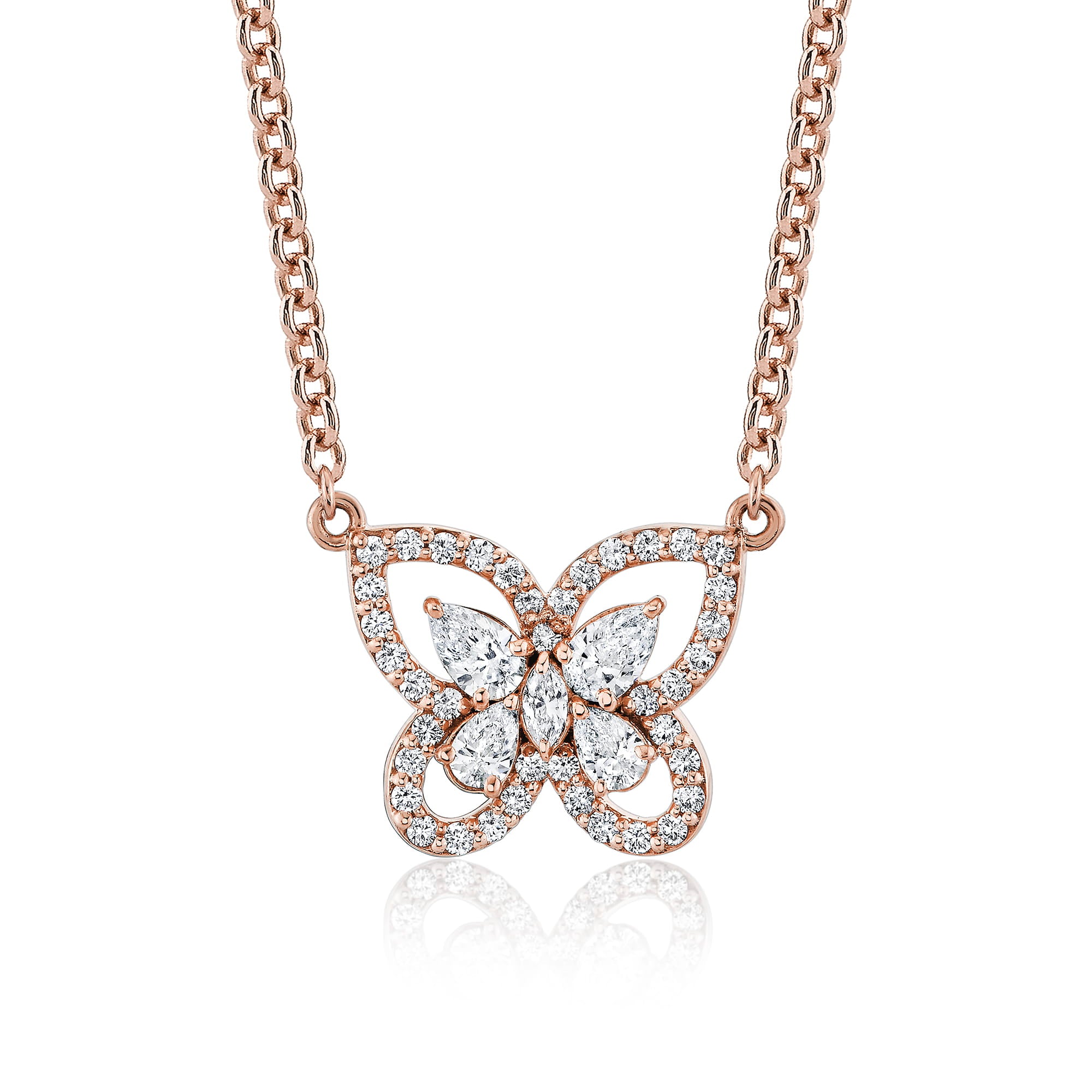 MICHAEL M Necklace 18K Rose Gold Montage Framed Butterfly Necklace P418