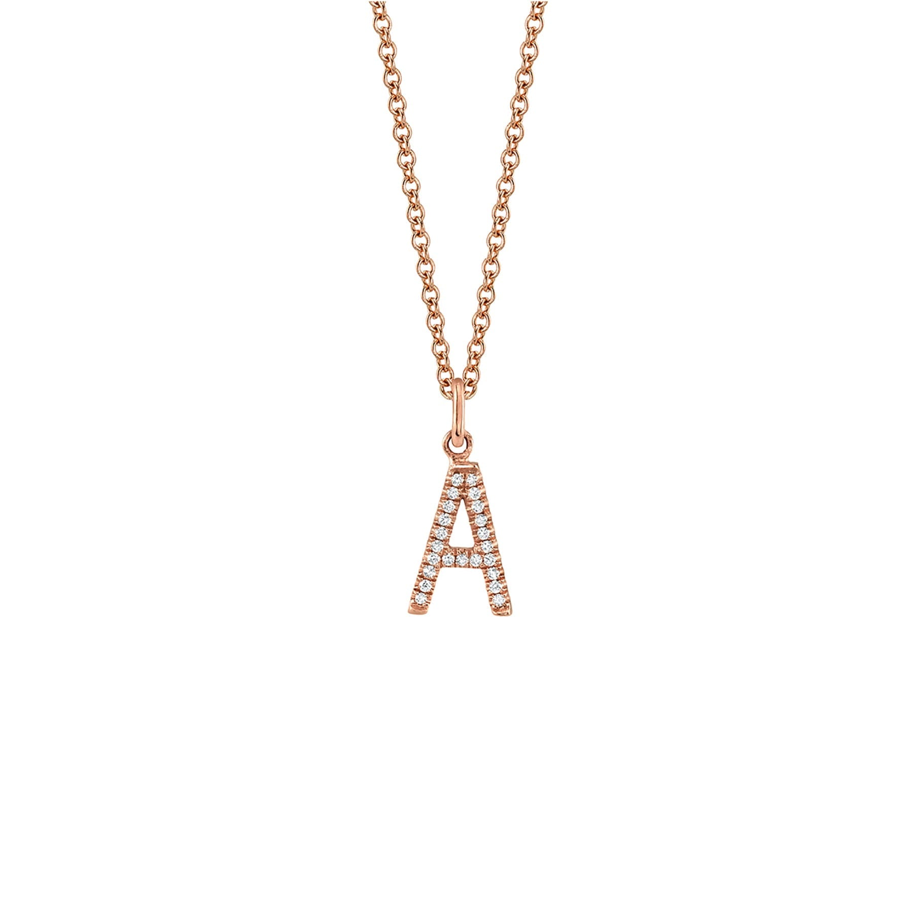 MICHAEL M Necklaces 14K Rose Gold / A Diamond Initial Pendant P141A