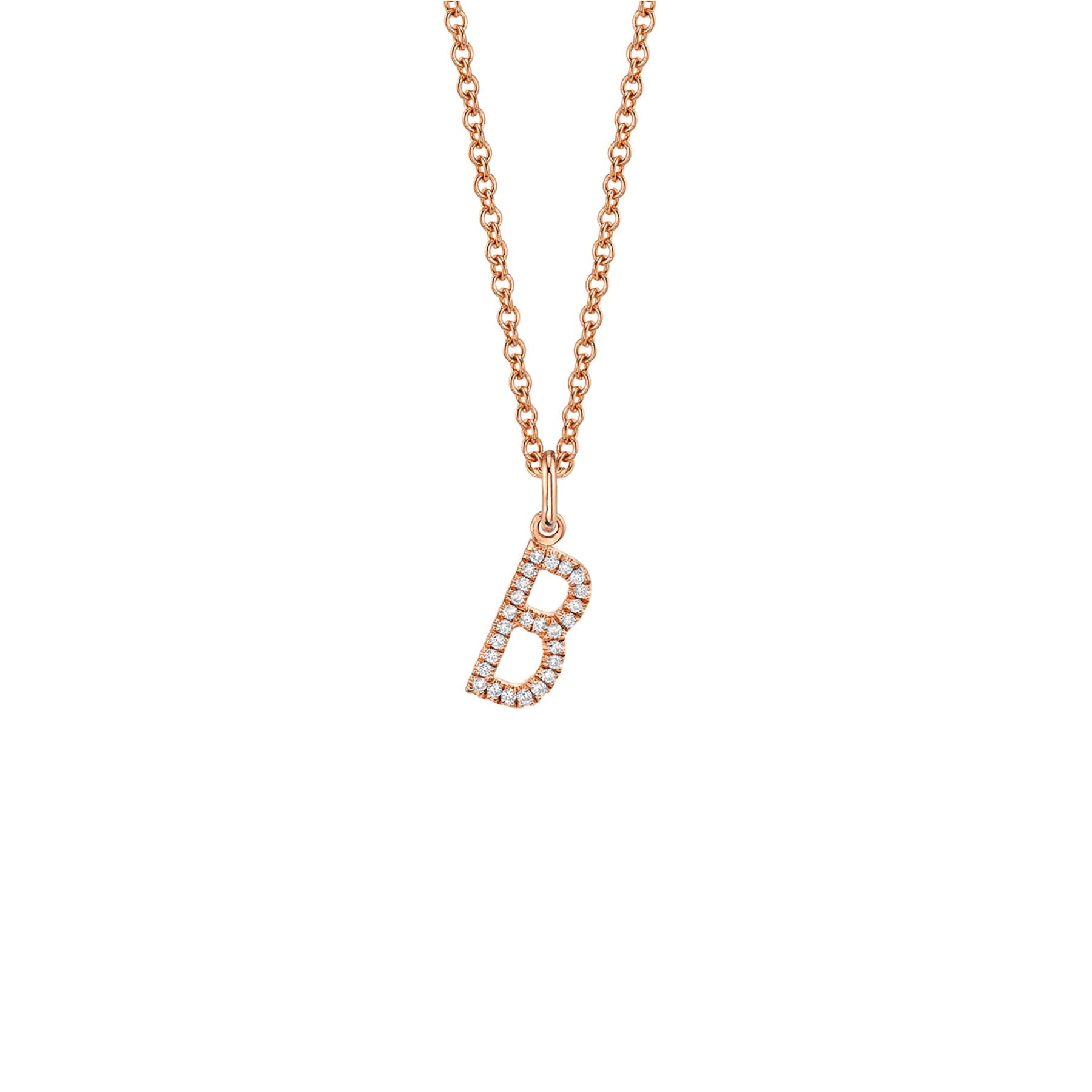 MICHAEL M Necklaces 14K Rose Gold / B Diamond Initial Pendant P141B