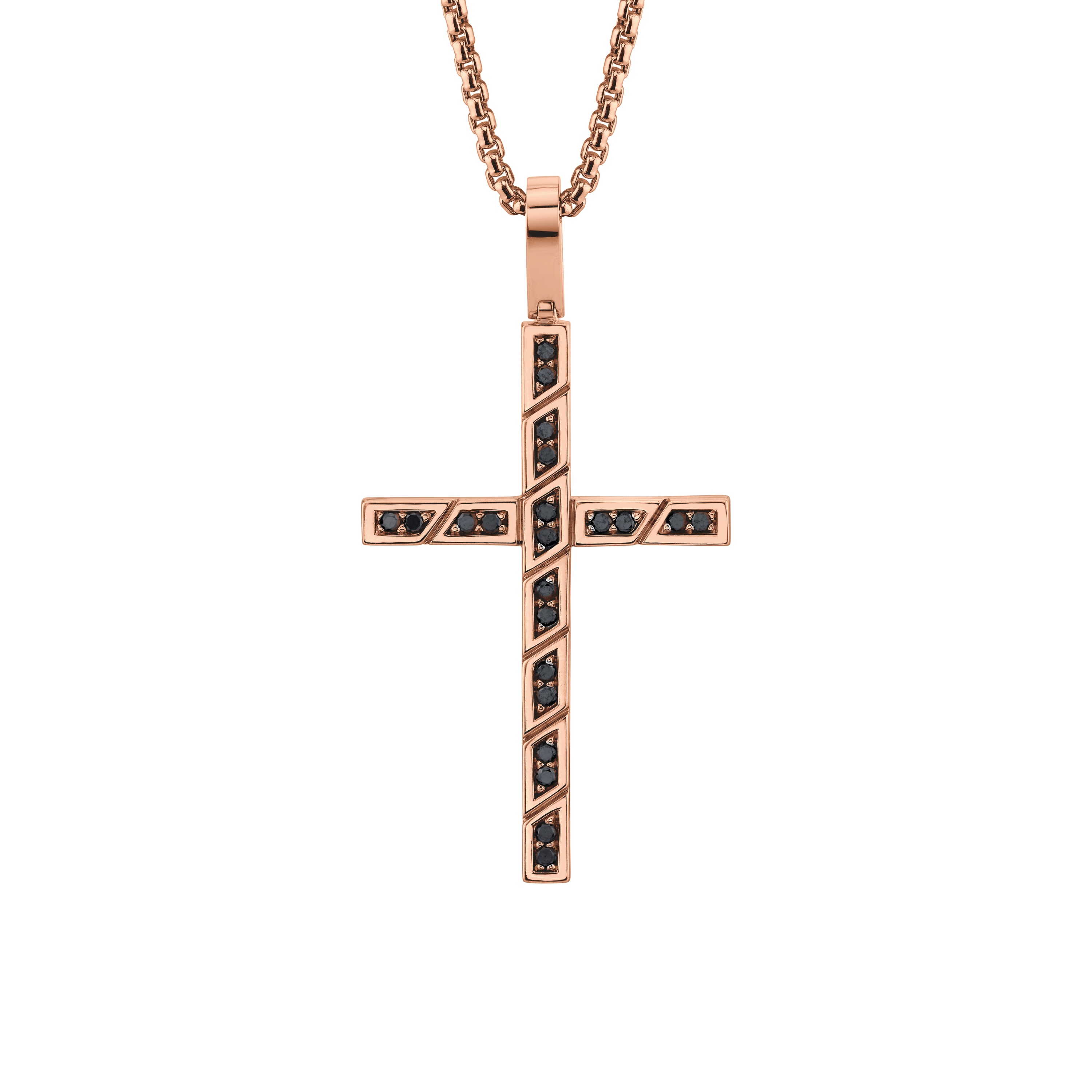 MICHAEL M Necklaces 14K Rose Gold Box Black Diamond Cross Pendant MP232