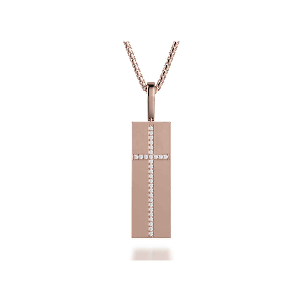 MICHAEL M Necklaces 14K Rose Gold Diamond Cross Tag Necklace MP233RG