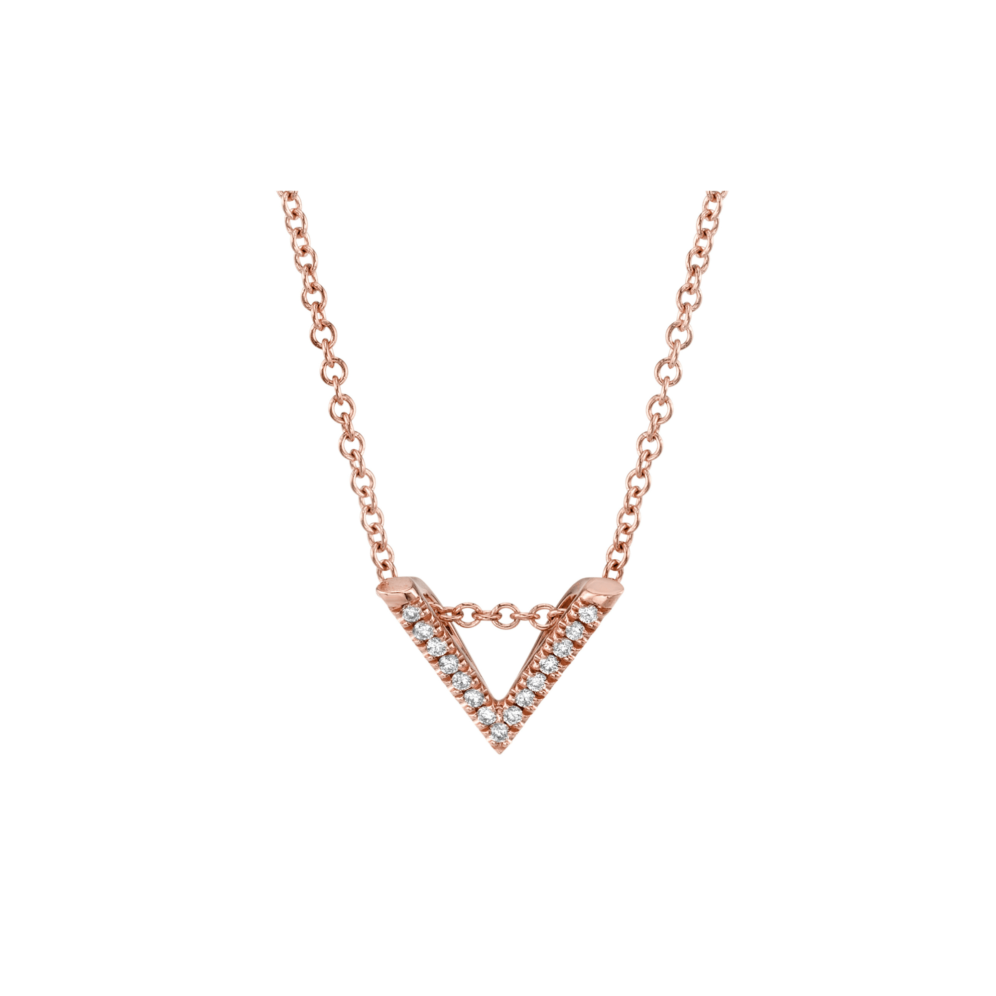 MICHAEL M Necklaces 14K Rose Gold Mini V Diamond Pendant Necklace P215RG