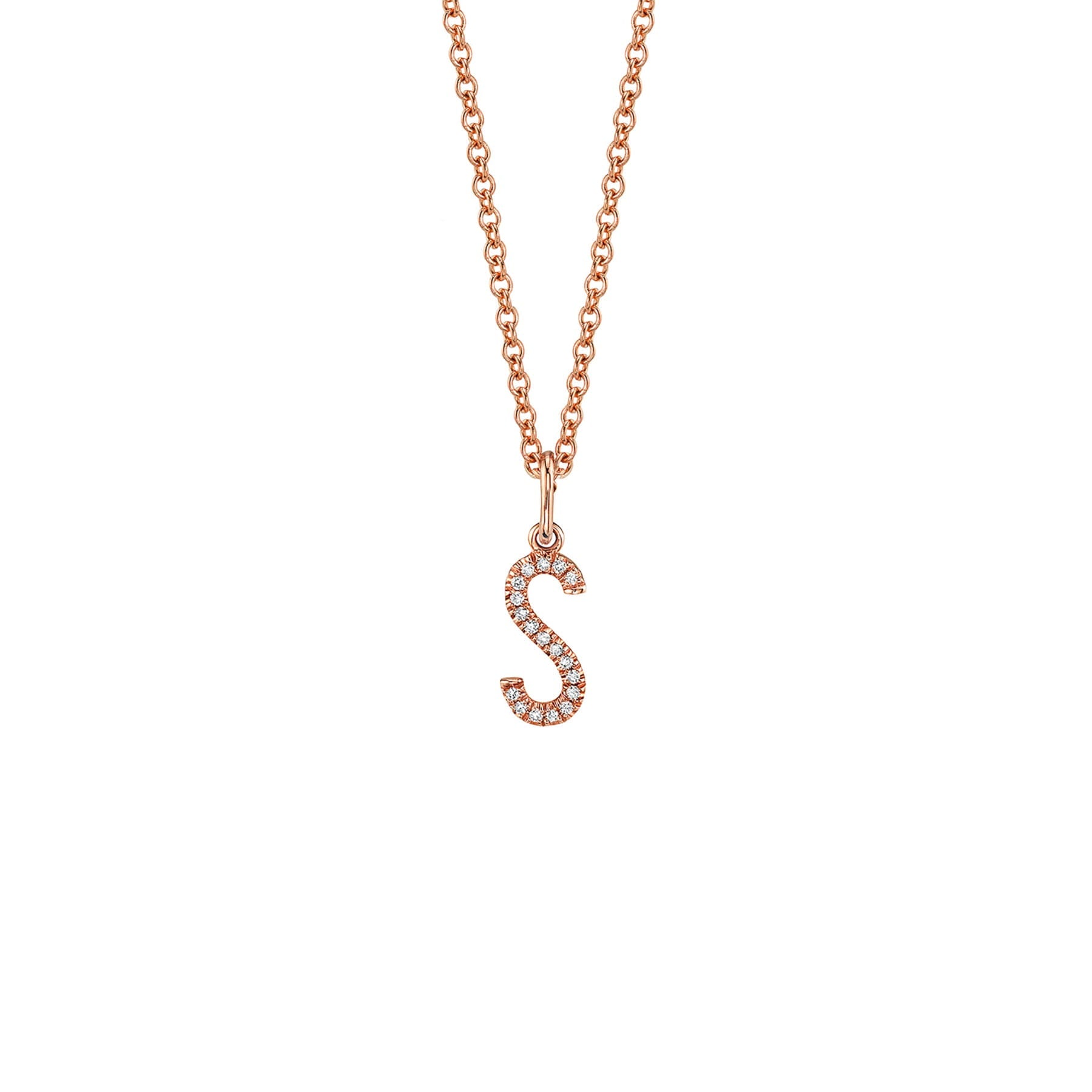 MICHAEL M Necklaces 14K Rose Gold / S Diamond Initial Pendant P141S