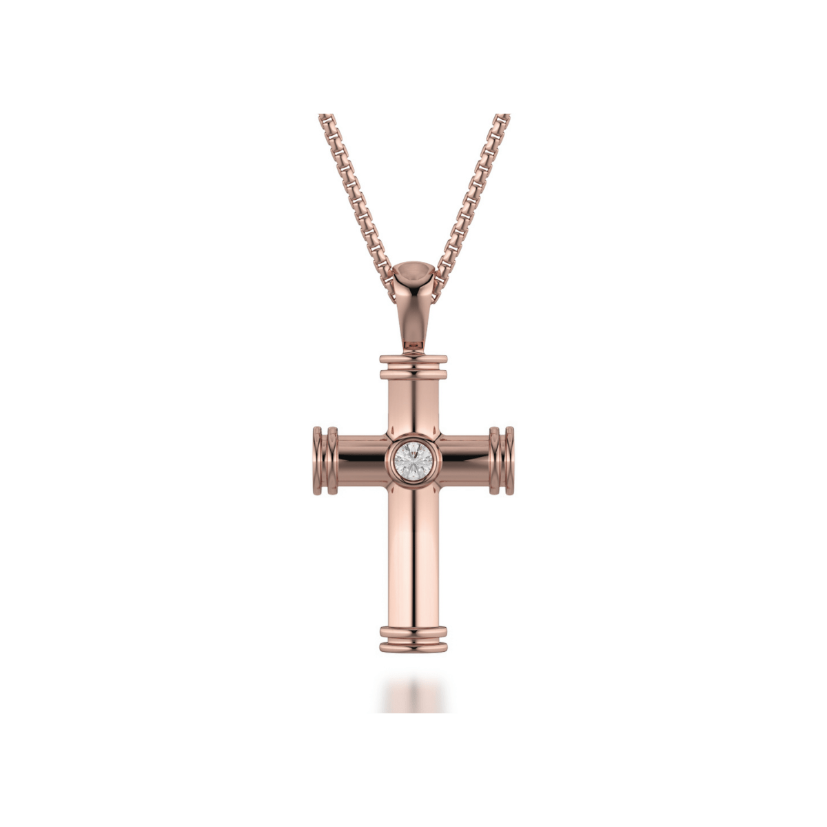 MICHAEL M Necklaces 14K Rose Gold Single Diamond Cross Pendant MP234RG