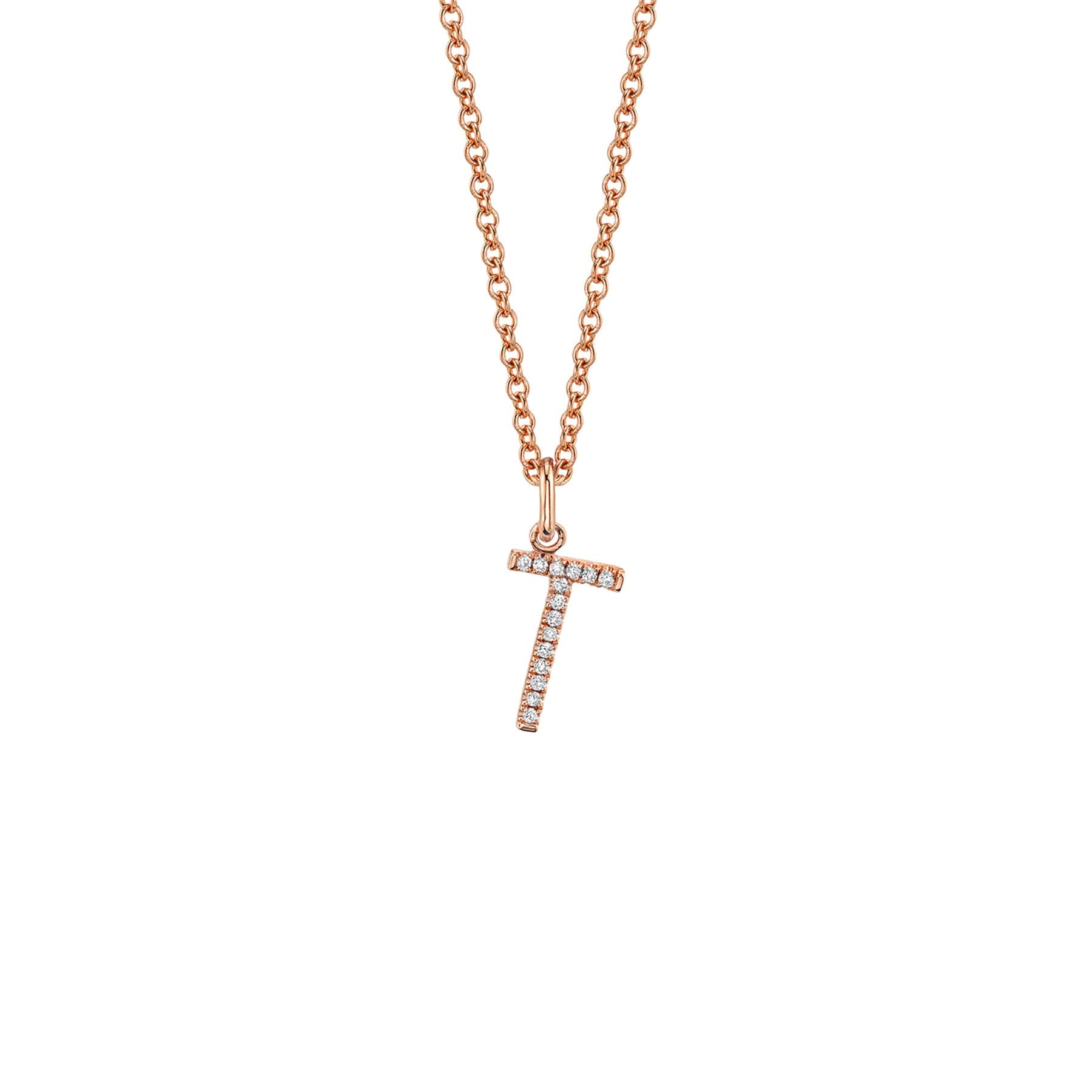MICHAEL M Necklaces 14K Rose Gold / T Diamond Initial Pendant P141T