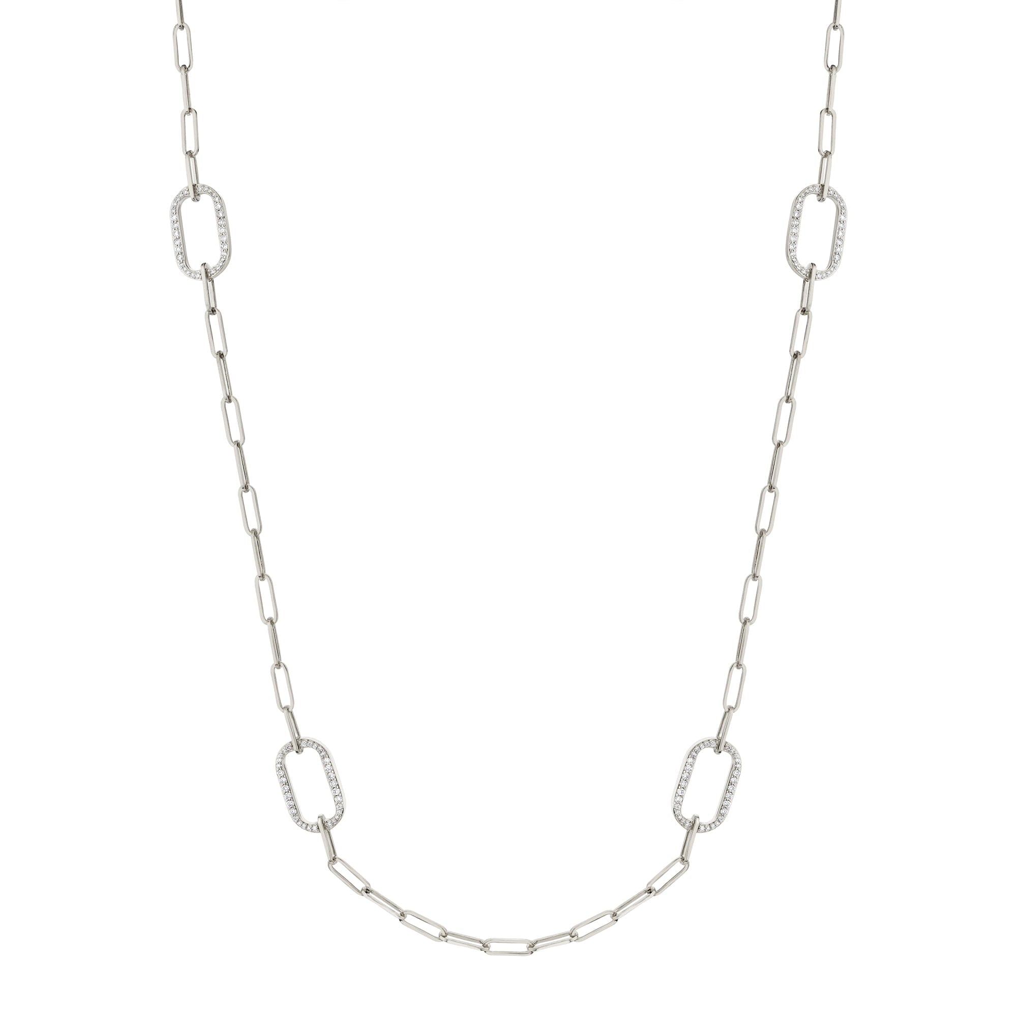 MICHAEL M Necklaces 14K White Gold / 32" Pavé Link Station Necklace CN519