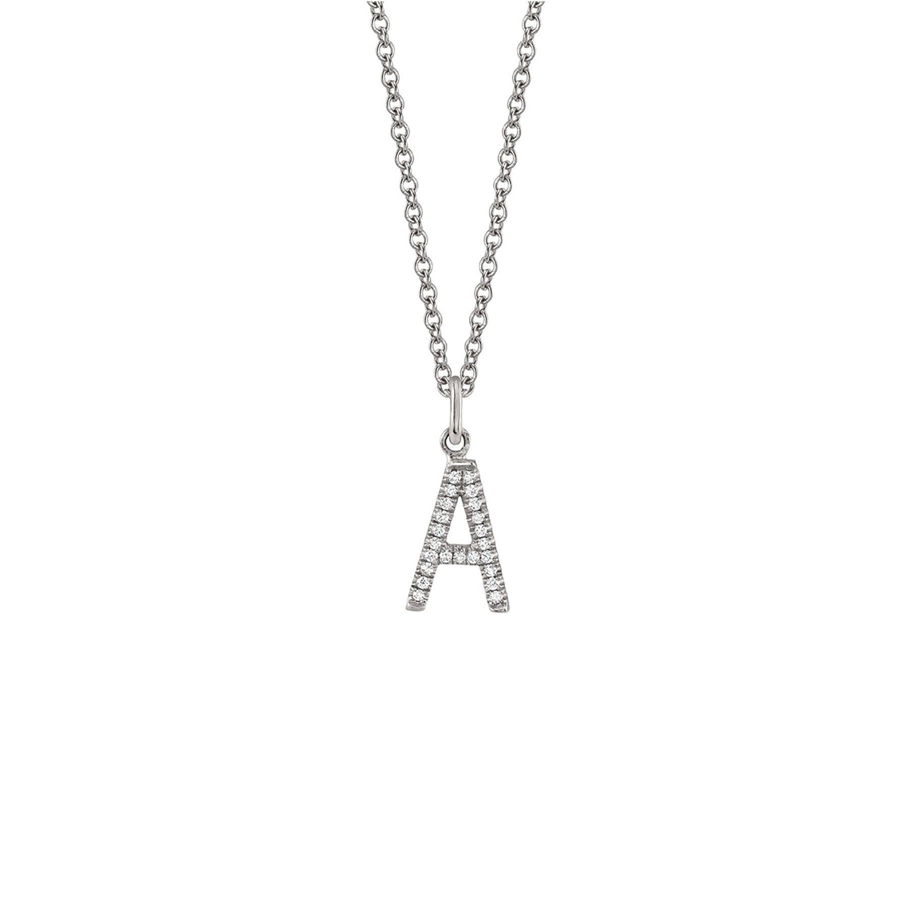MICHAEL M Necklaces 14K White Gold / A Diamond Initial Pendant P141A