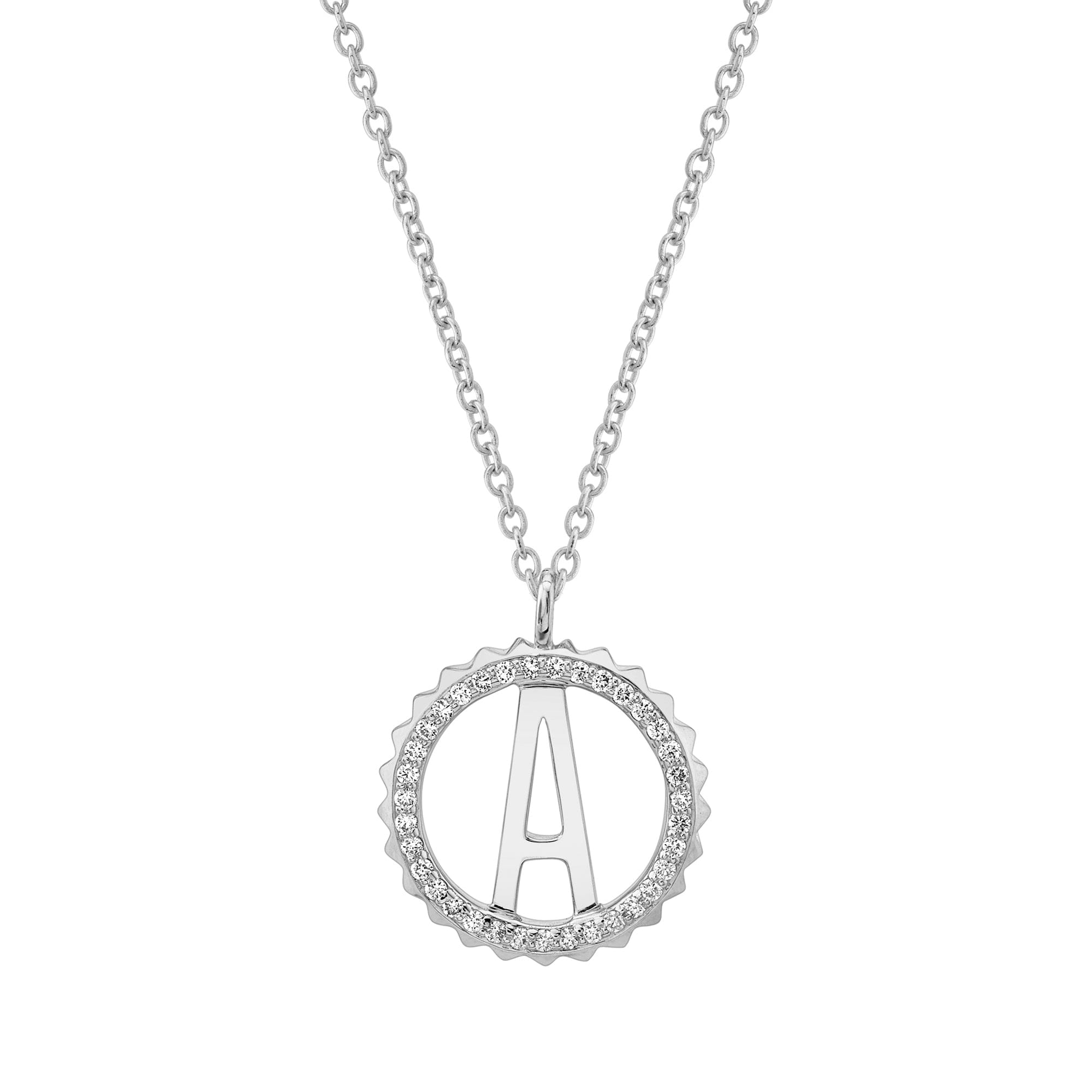 MICHAEL M Necklaces 14K White Gold / A Mini Tetra Pavé Initial Medallion P365