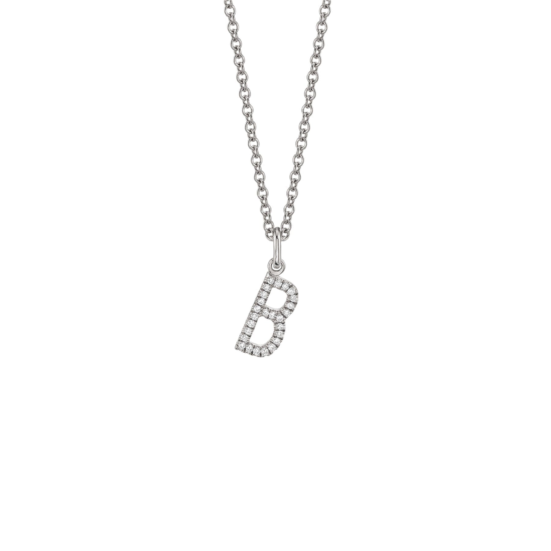 MICHAEL M Necklaces 14K White Gold / B Diamond Initial Pendant P141B