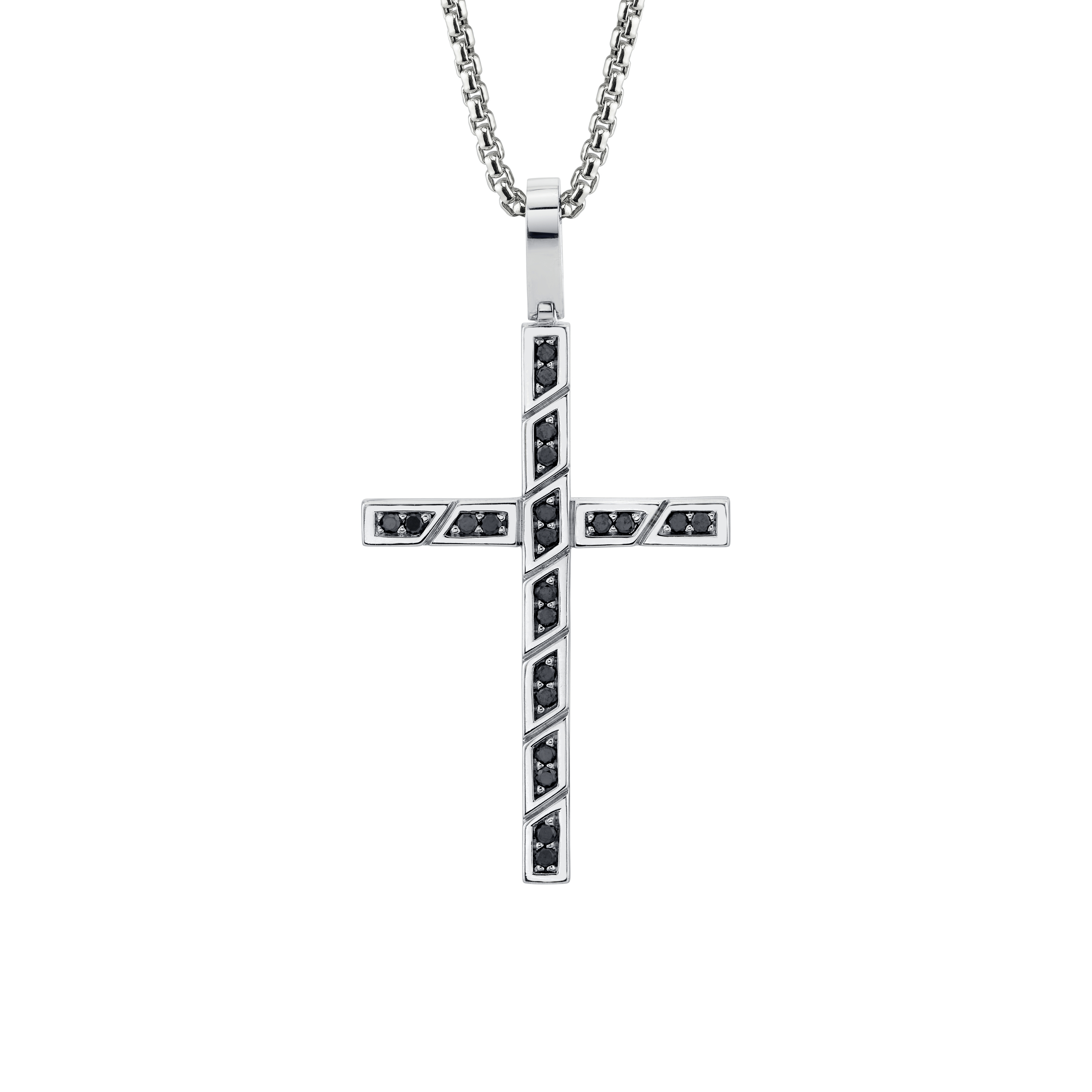 MICHAEL M Necklaces 14K White Gold Box Black Diamond Cross Pendant MP232
