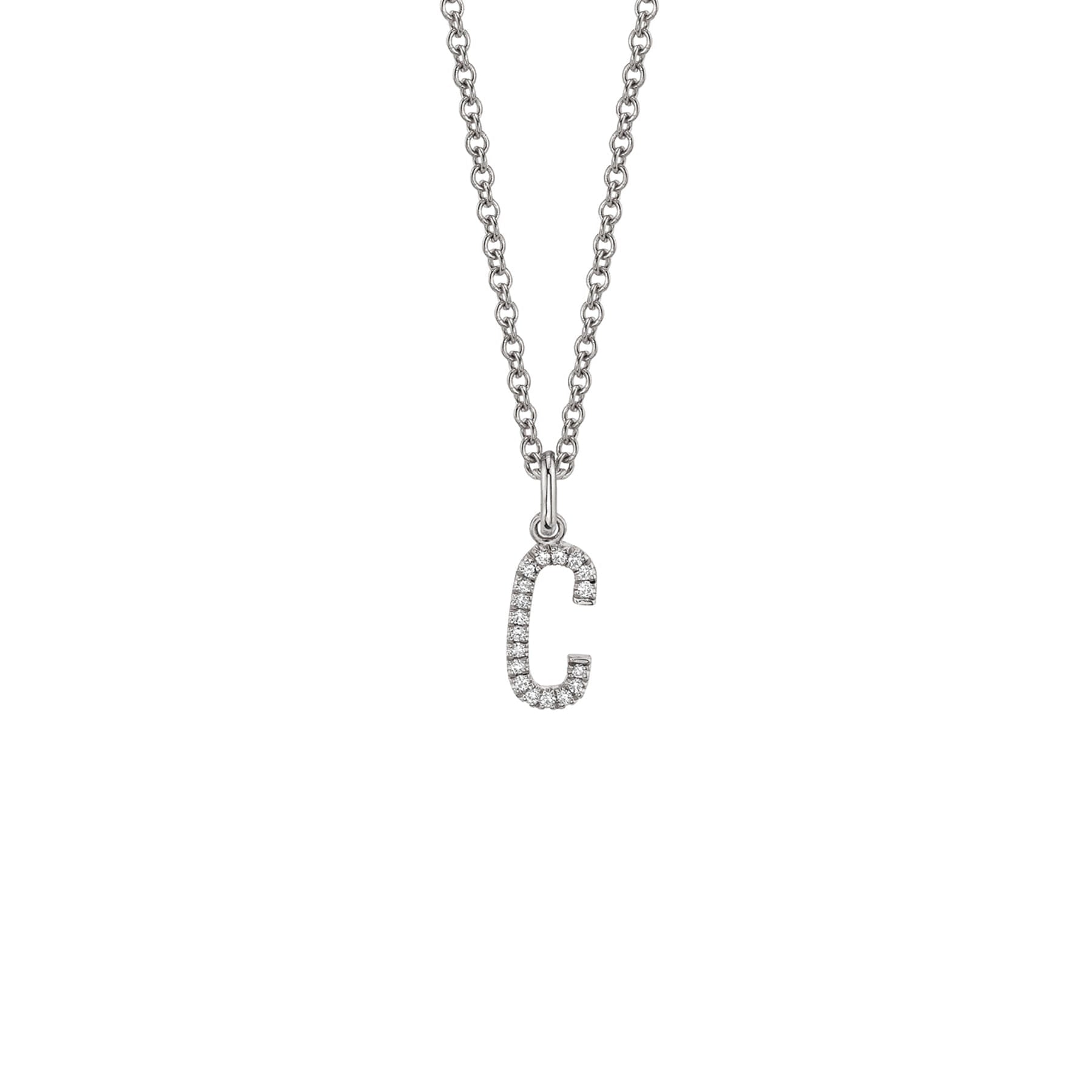 MICHAEL M Necklaces 14K White Gold / C Diamond Initial Pendant P141C
