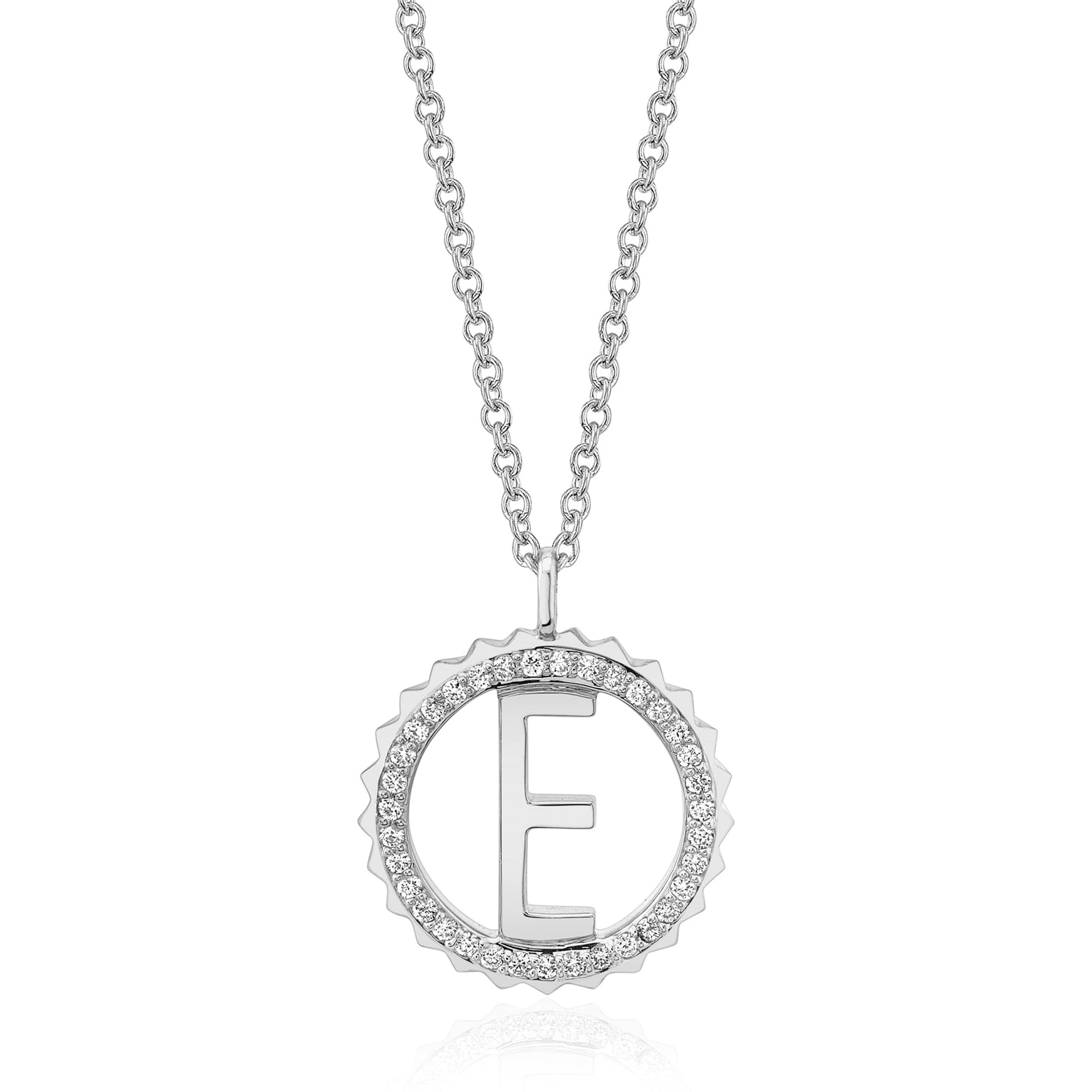 MICHAEL M Necklaces 14K White Gold / E Mini Tetra Pavé Initial Medallion P365