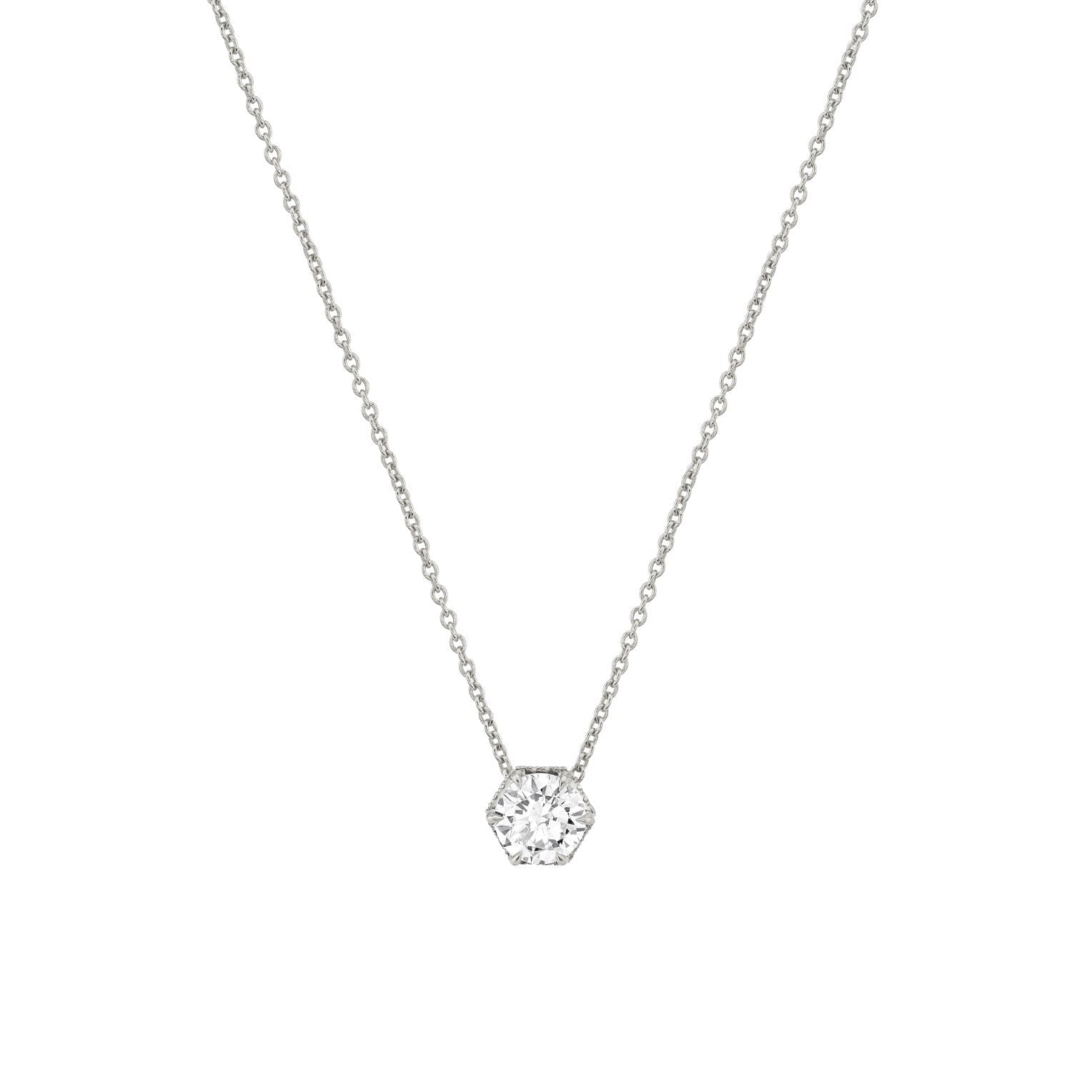 MICHAEL M Necklaces 14K White Gold Hex Halo Solitaire Necklace P425-1.5