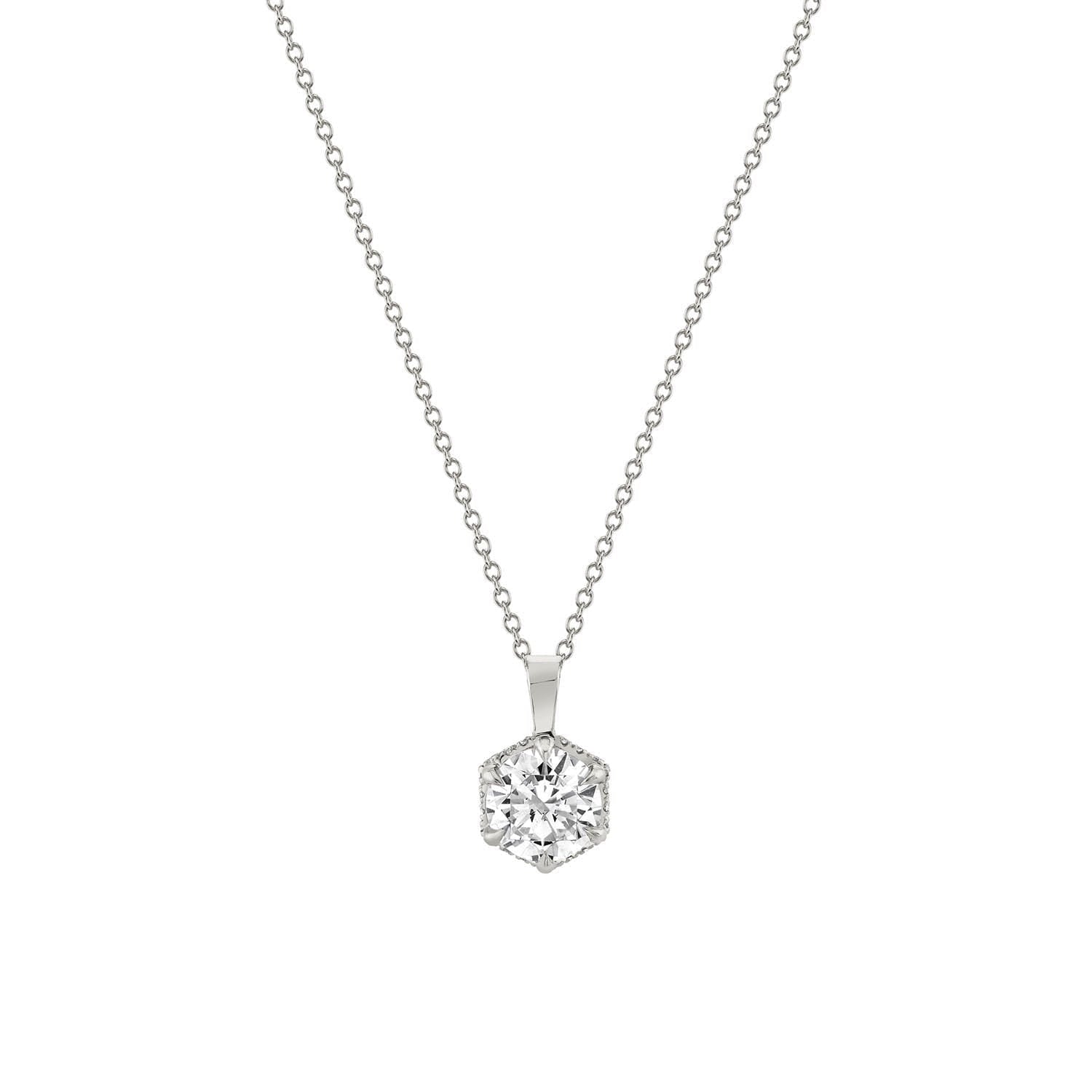 MICHAEL M Necklaces 14K White Gold Hex Halo Solitaire Pendant P427-1.0