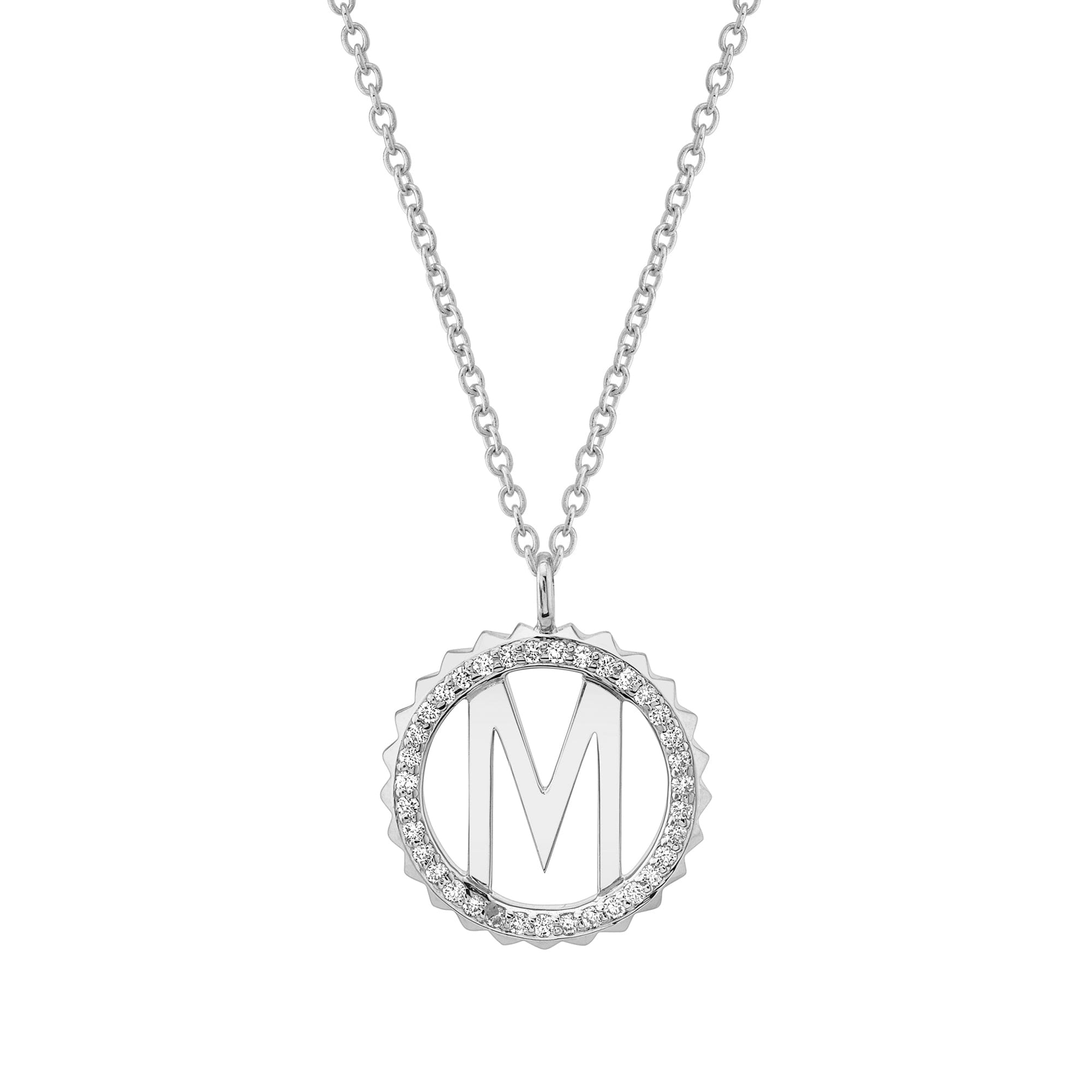 MICHAEL M Necklaces 14K White Gold / M Mini Tetra Pavé Initial Medallion P365