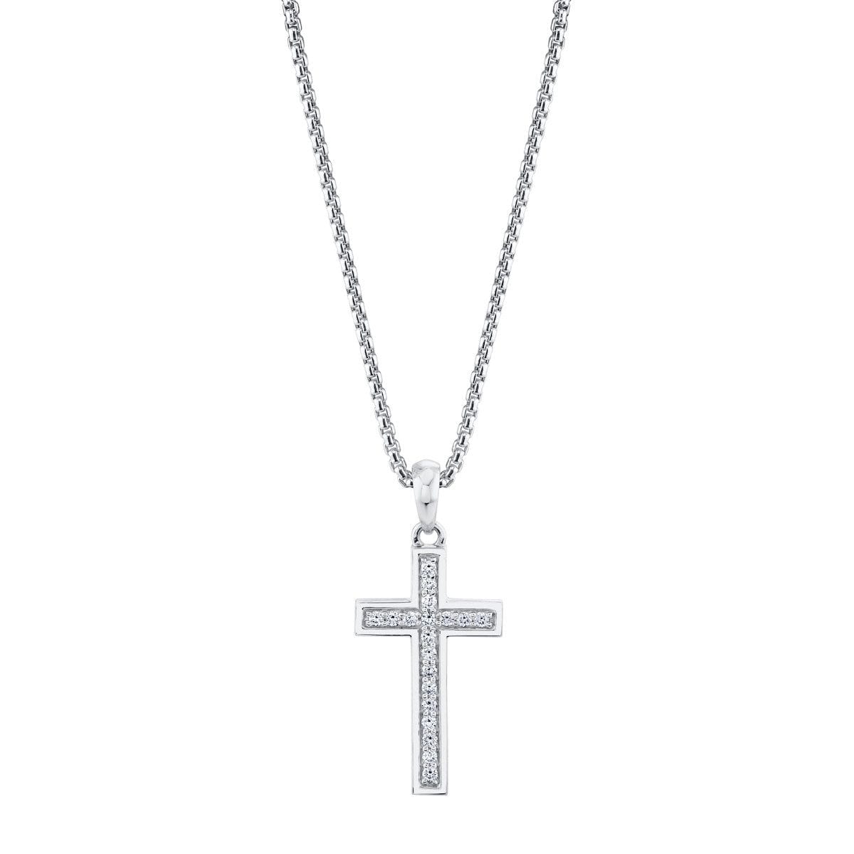 MICHAEL M Necklaces 14K White Gold Men's Tetra Pave Cross