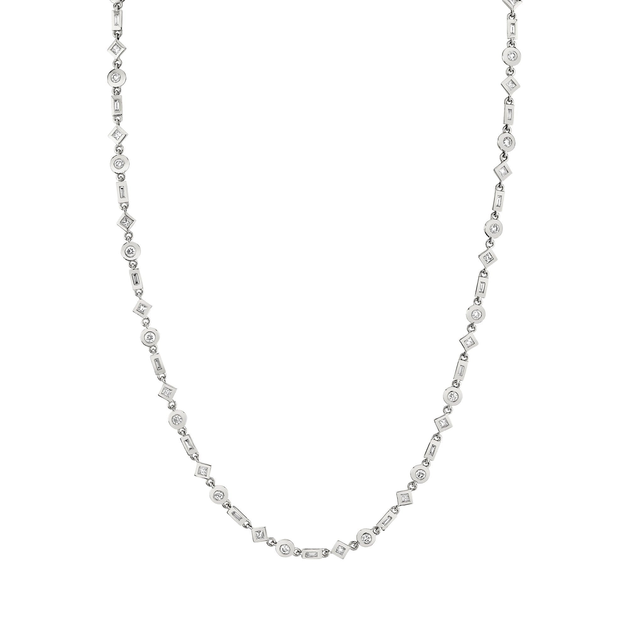 MICHAEL M Necklaces 14K White Gold Mixed Shape Bezel Tennis Necklace CN413WG
