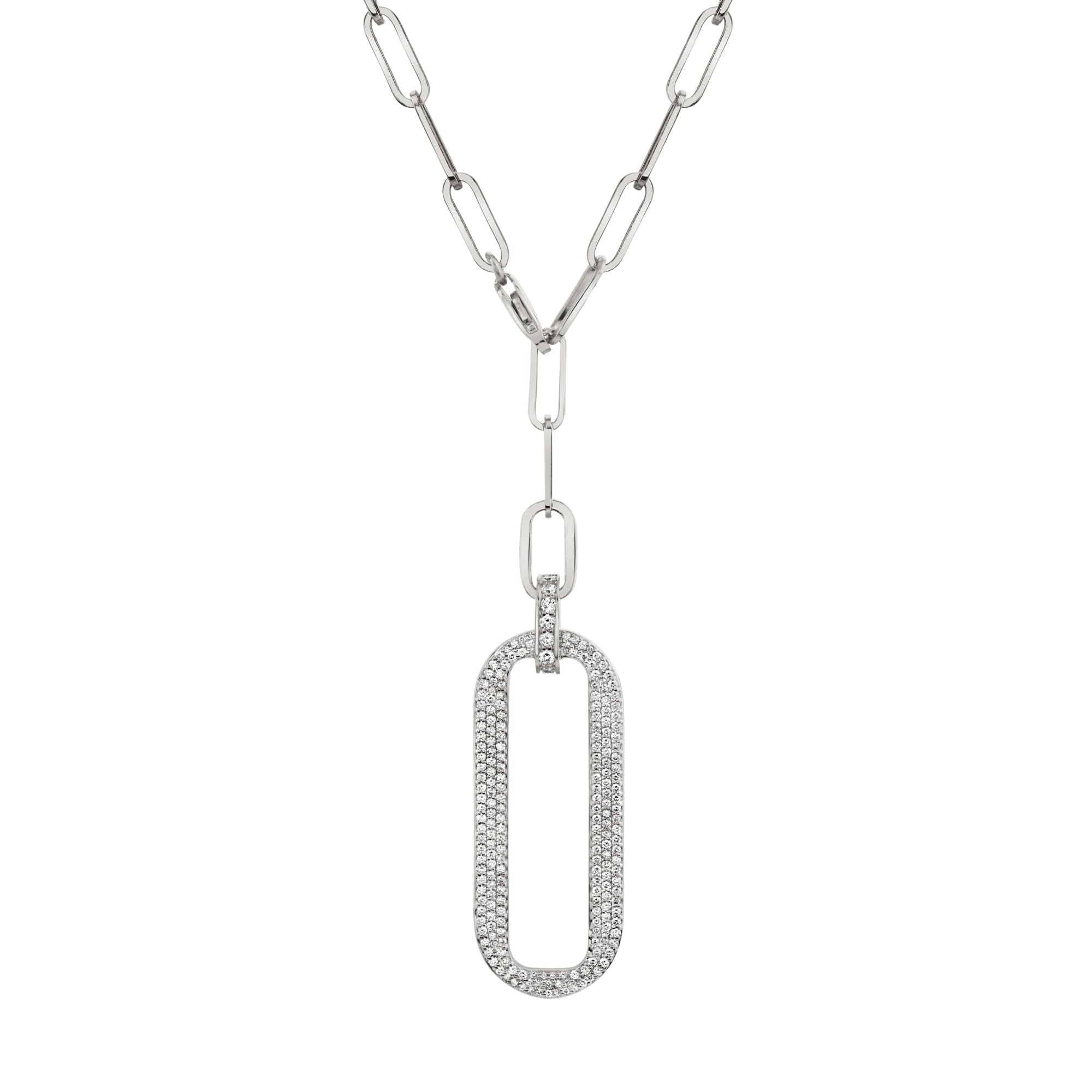 MICHAEL M Necklaces 14k White Gold Pavé Longline Link Medallion Lariat CN518PV