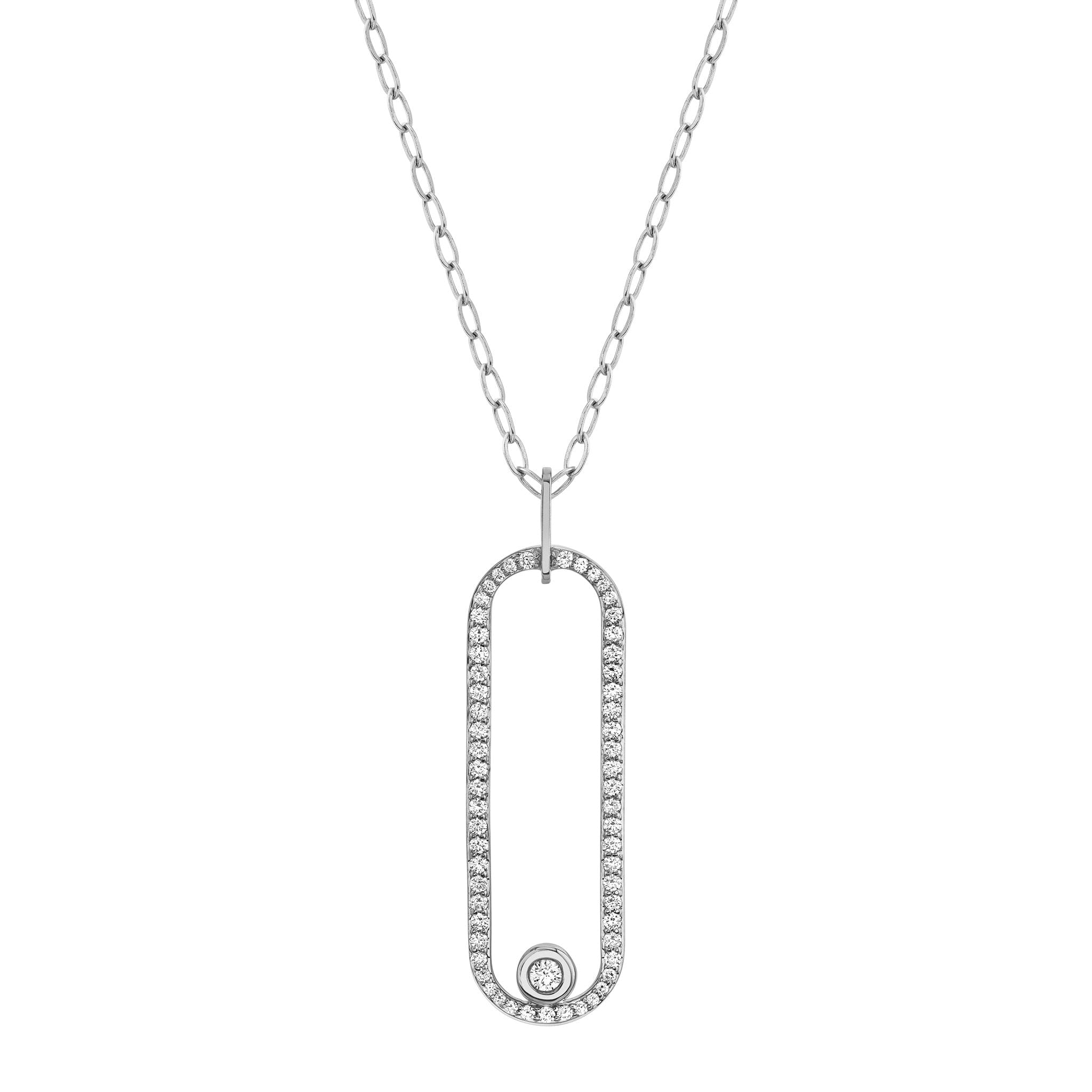 MICHAEL M Necklaces 14k White Gold Pave Longline Link Pendant P360PV