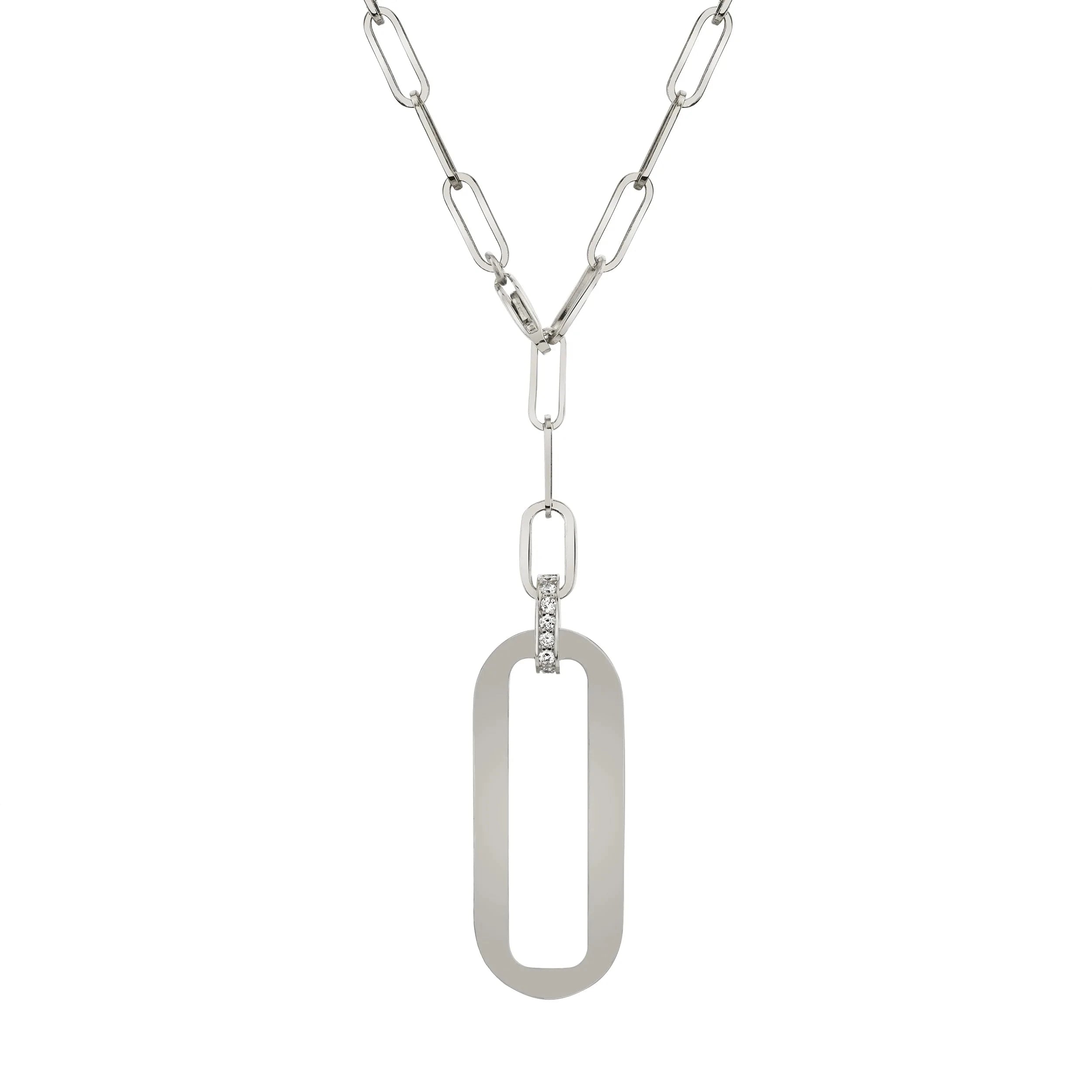MICHAEL M Necklaces 14k White Gold Plain Longline Link Medallion Lariat CN518