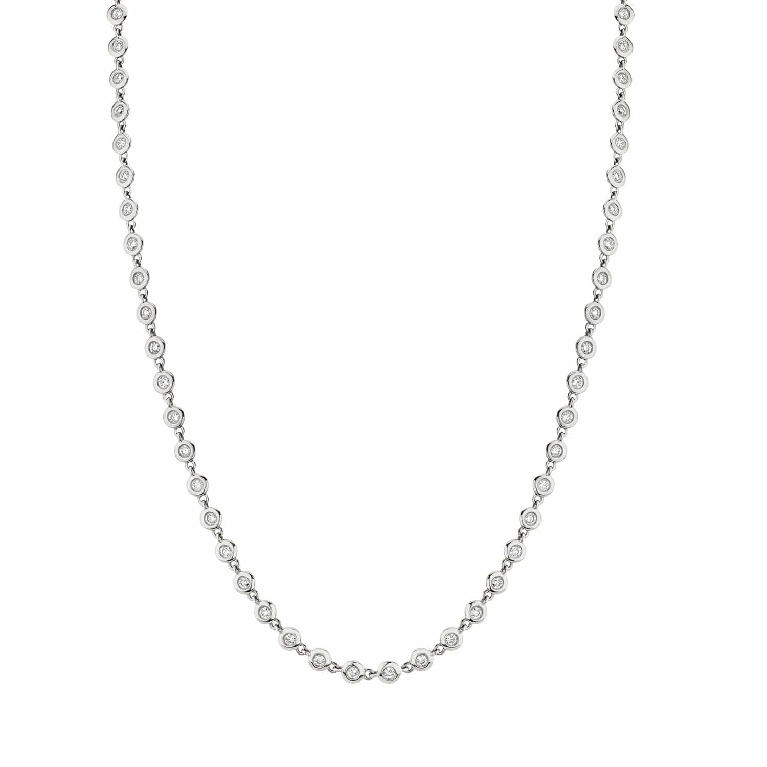 MICHAEL M Necklaces 14K White Gold Round Bezel Tennis Necklace CN411-16"