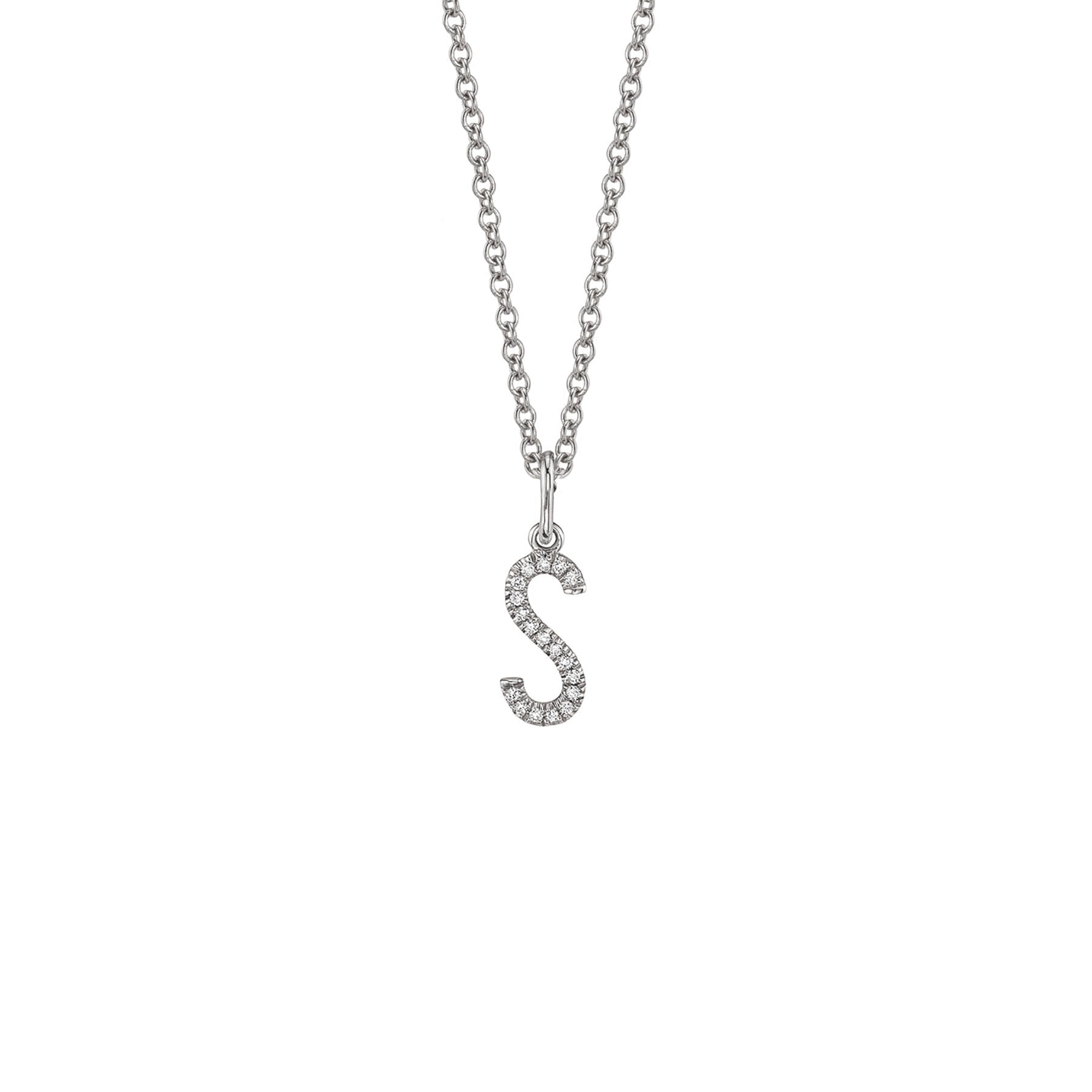 MICHAEL M Necklaces 14K White Gold / S Diamond Initial Pendant P141S