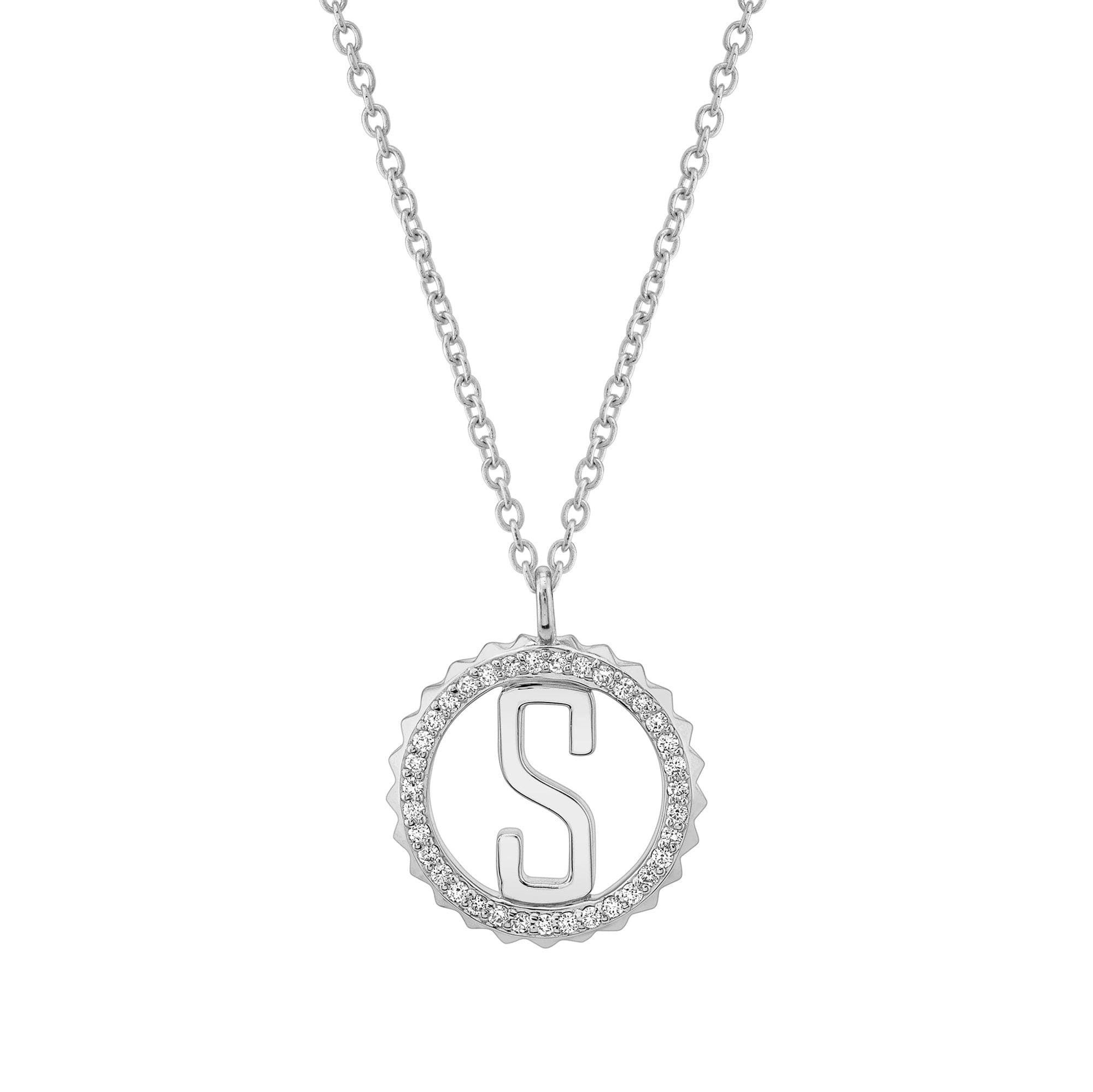 MICHAEL M Necklaces 14K White Gold / S Mini Tetra Pavé Initial Medallion P365