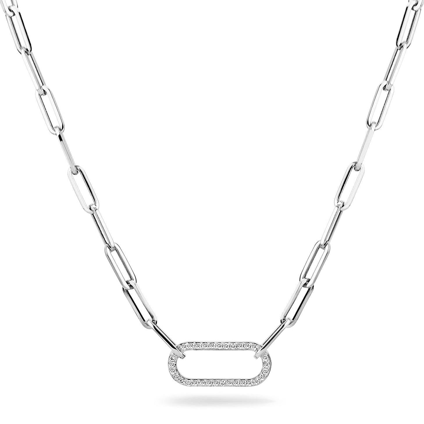 MICHAEL M Necklaces 14K White Gold Small Pavé Link Necklace CN353