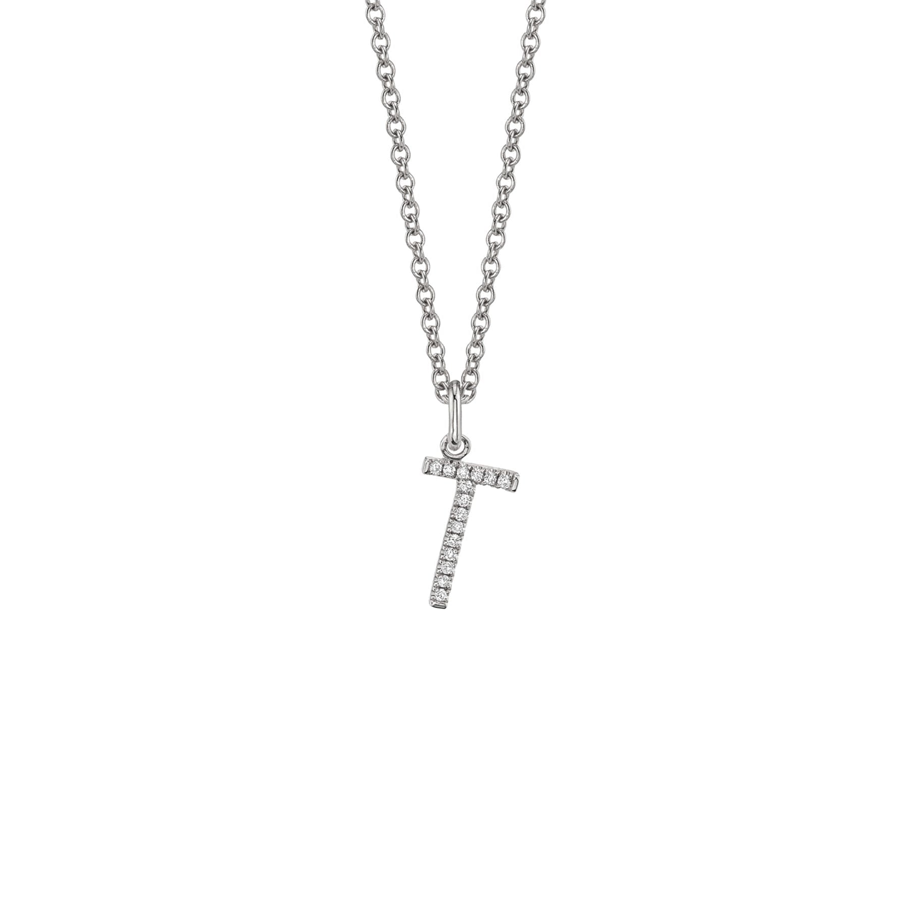 MICHAEL M Necklaces 14K White Gold / T Diamond Initial Pendant P141T