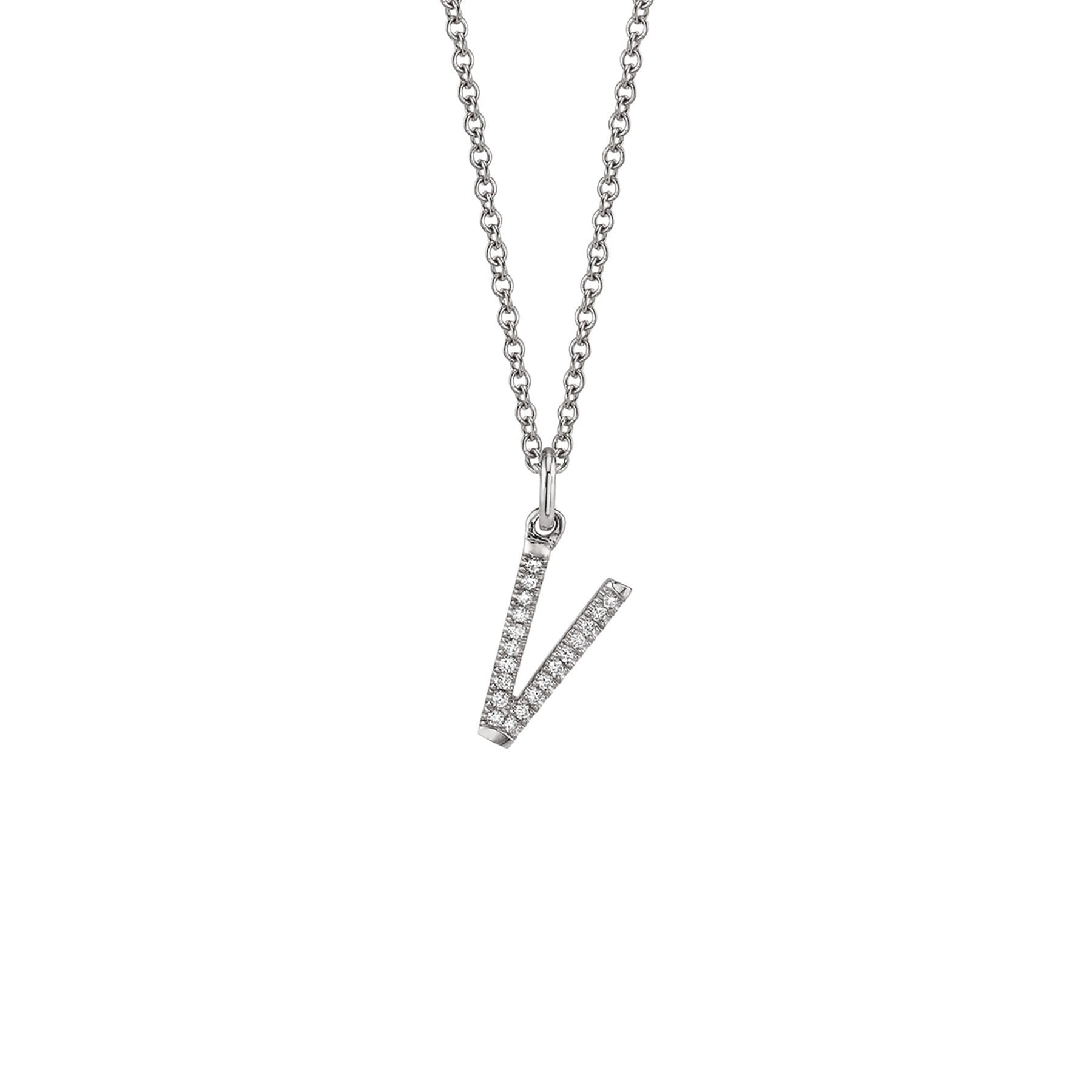 MICHAEL M Necklaces 14K White Gold / V Diamond Initial Pendant P141V