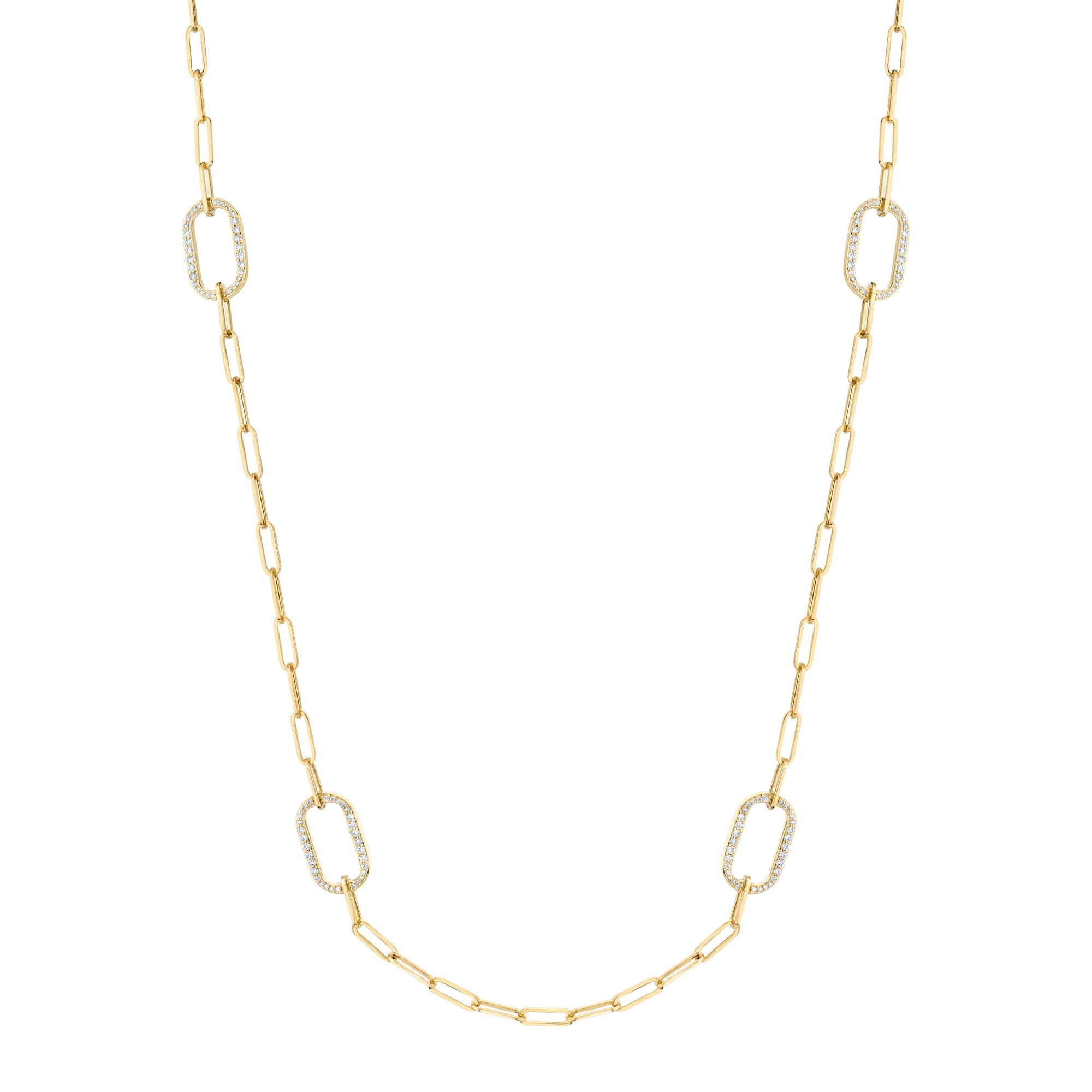 MICHAEL M Necklaces 14K Yellow Gold / 32" Pavé Link Station Necklace CN519