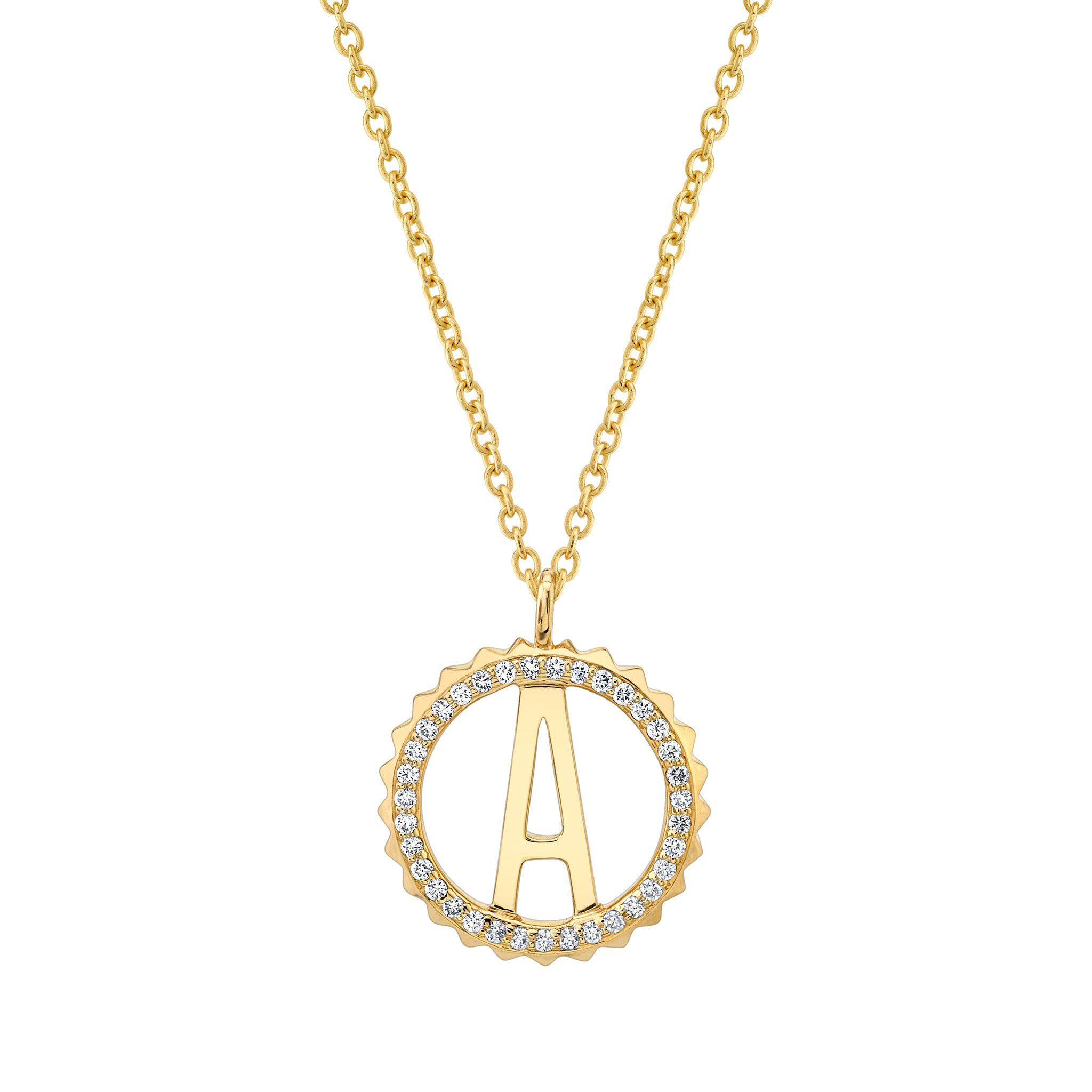 MICHAEL M Necklaces 14K Yellow Gold / A Mini Tetra Pavé Initial Medallion P365
