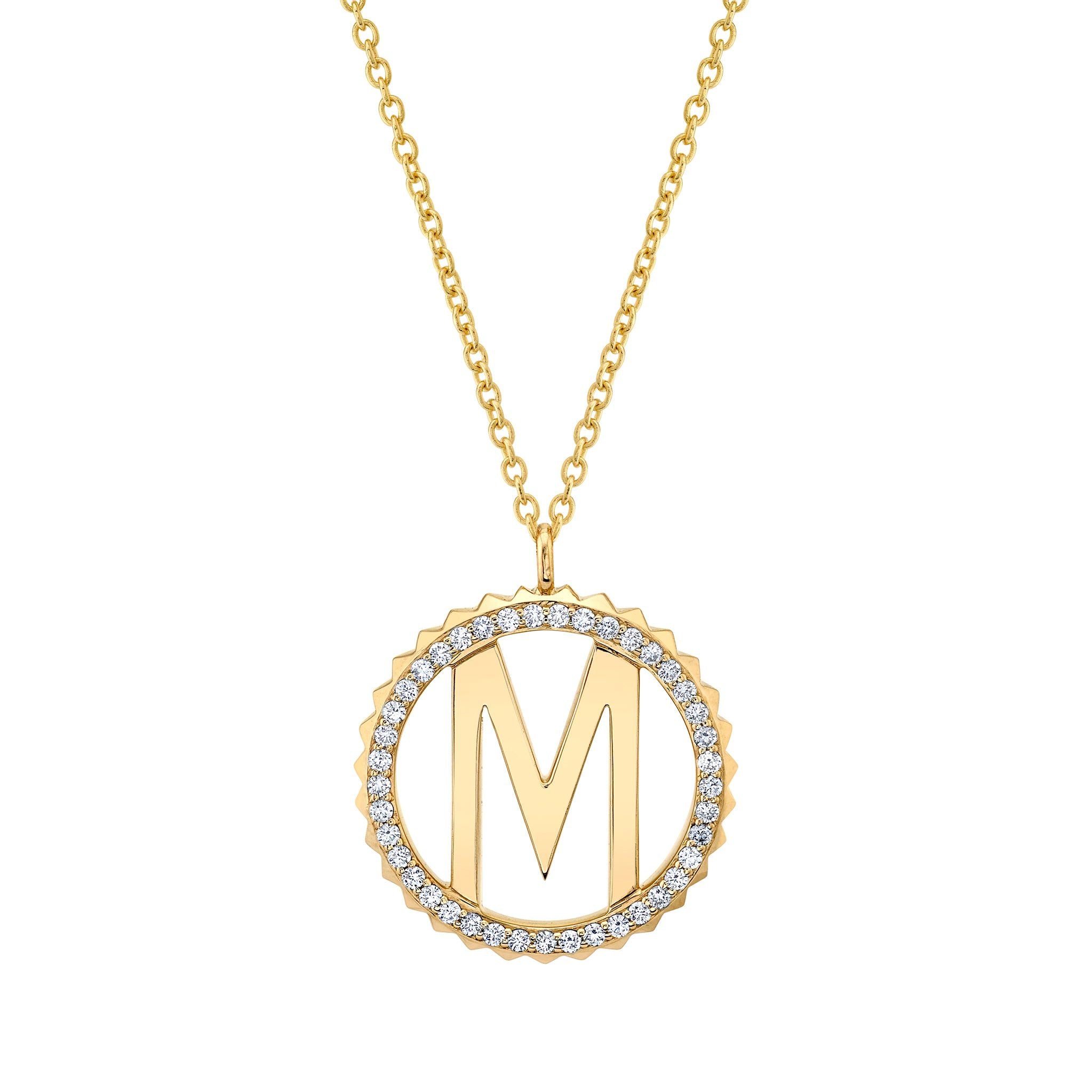 MICHAEL M Necklaces 14K Yellow Gold / A Tetra Pavé Initial Medallion P367YG