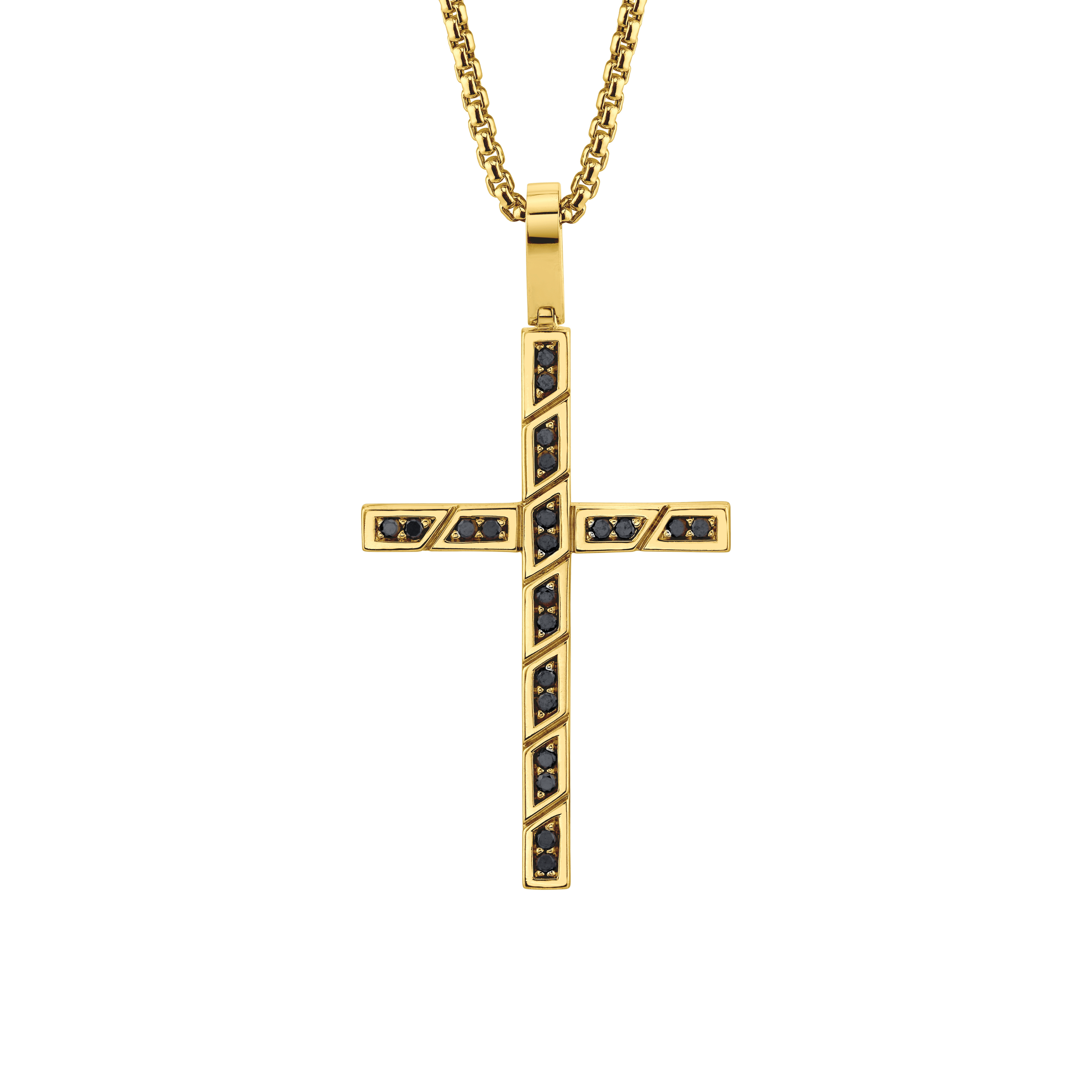 MICHAEL M Necklaces 14K Yellow Gold Box Black Diamond Cross Pendant MP232