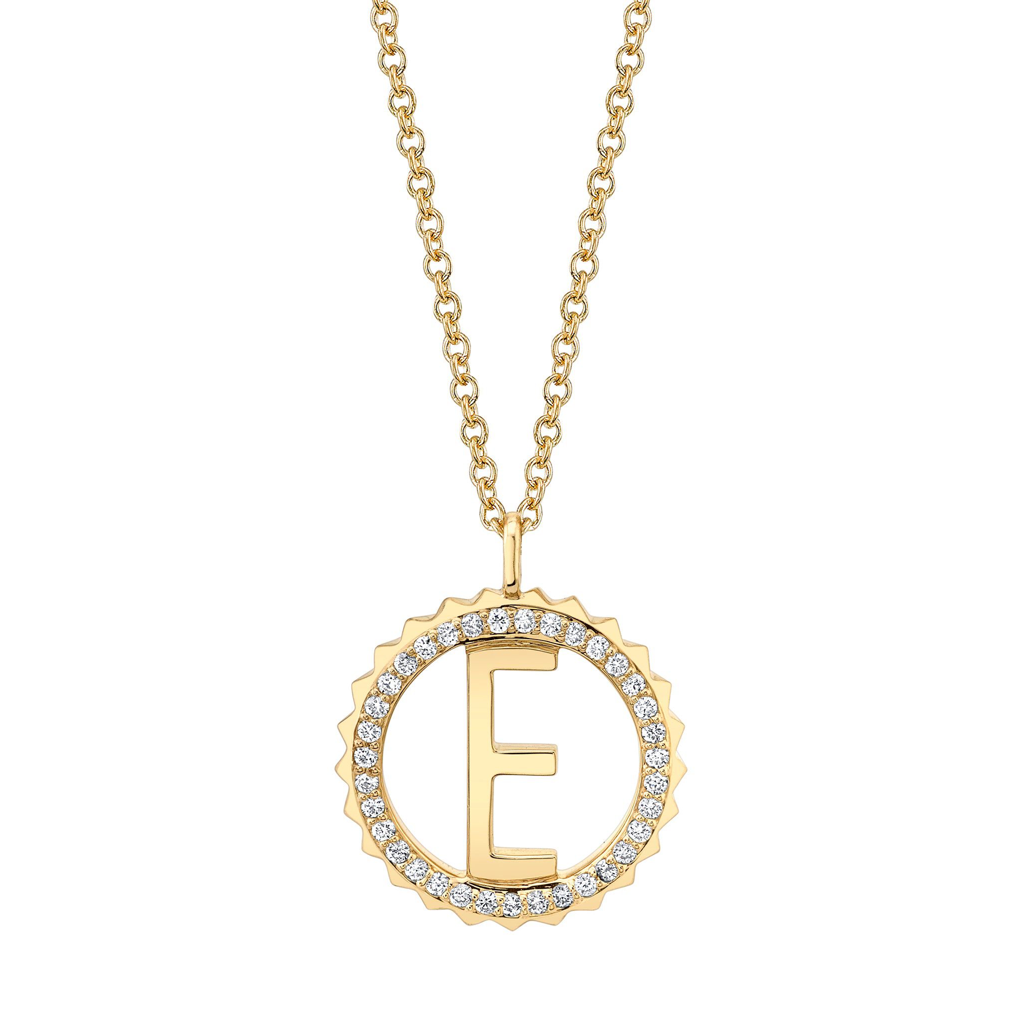 MICHAEL M Necklaces 14K Yellow Gold / E Mini Tetra Pavé Initial Medallion P365