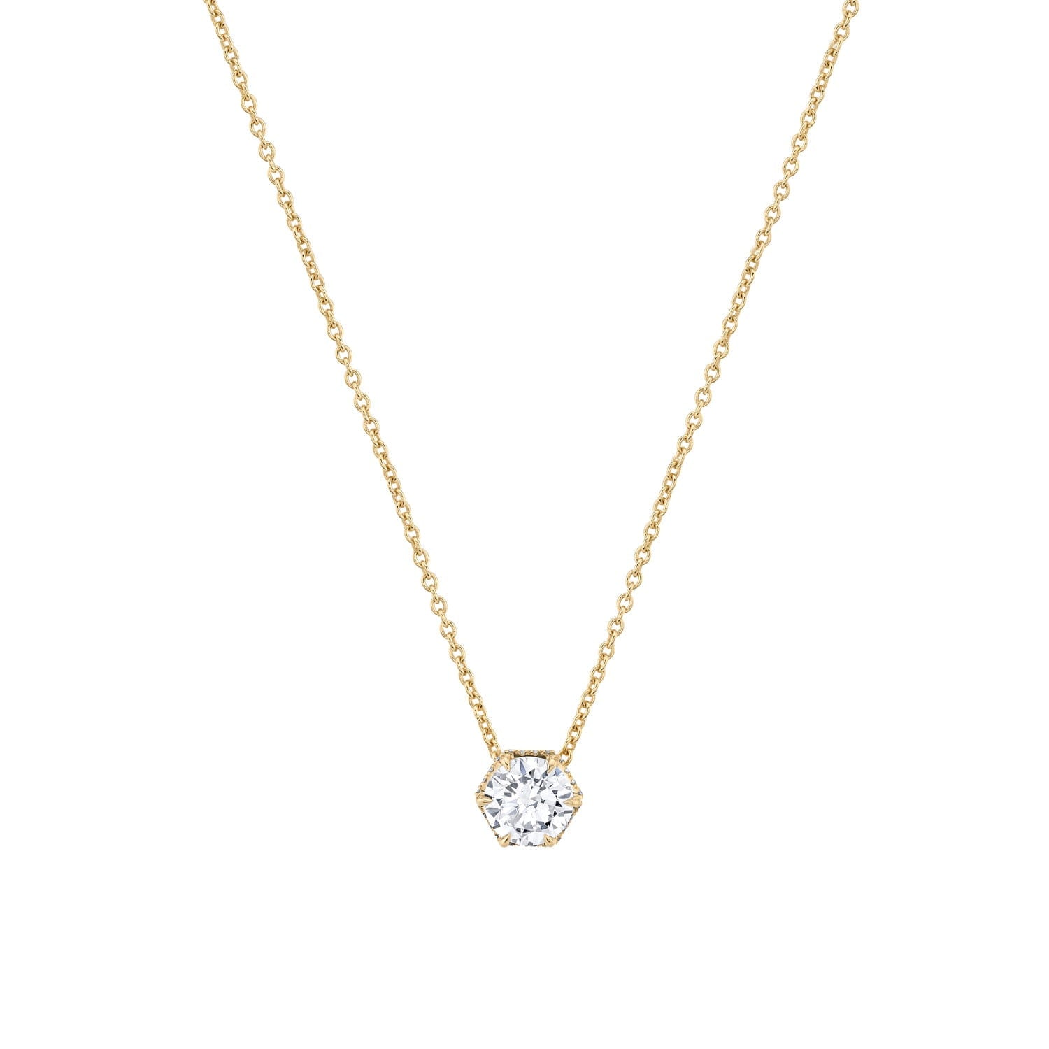 MICHAEL M Necklaces 14K Yellow Gold Hex Halo Solitaire Necklace P428-1.5