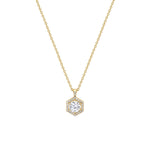 MICHAEL M Necklaces 14K Yellow Gold Hex Halo Solitaire Pendant P424-1.0