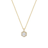MICHAEL M Necklaces 14K Yellow Gold Hex Halo Solitaire Pendant P424-1.0