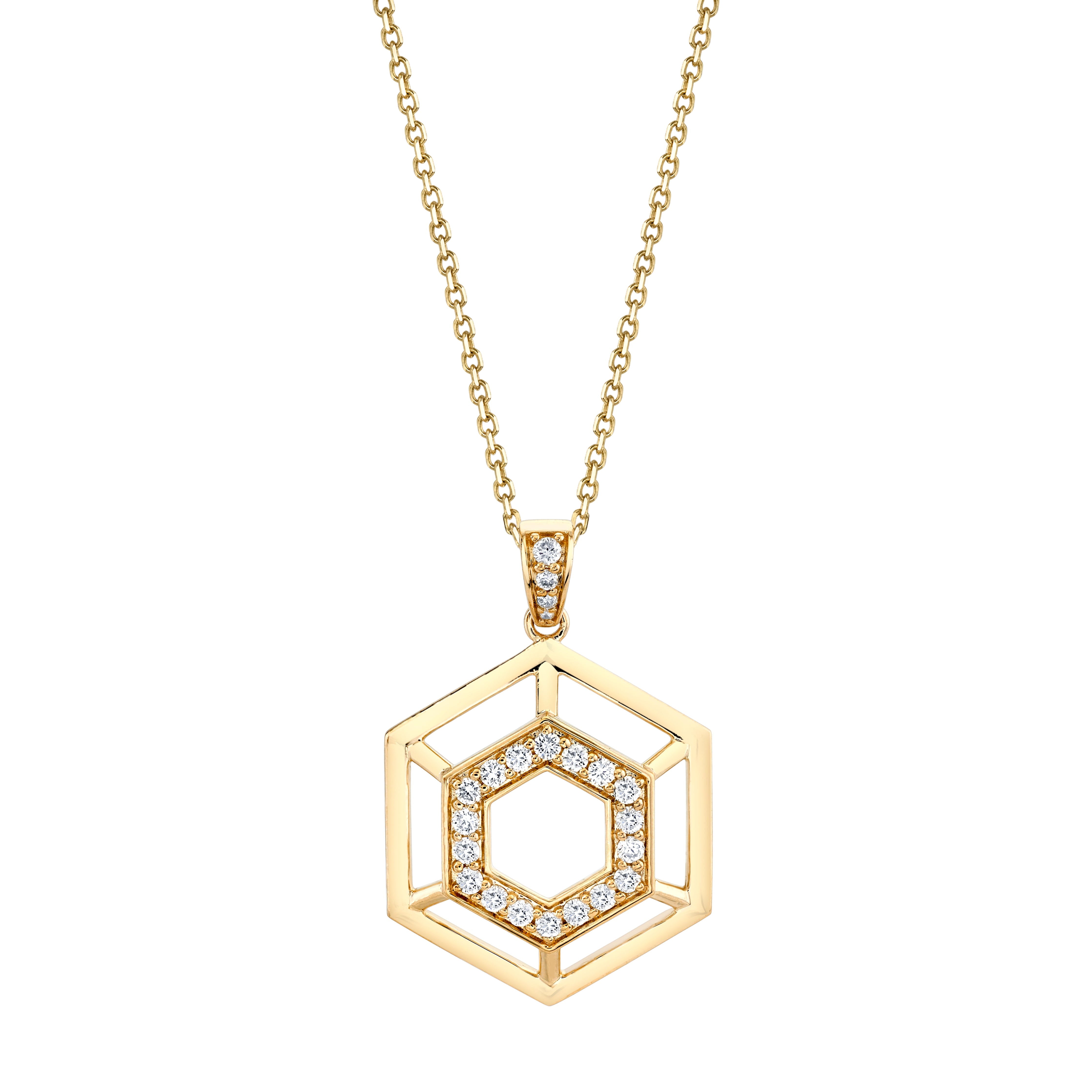 MICHAEL M Necklaces 14K Yellow Gold Hex Truss Pendant P510