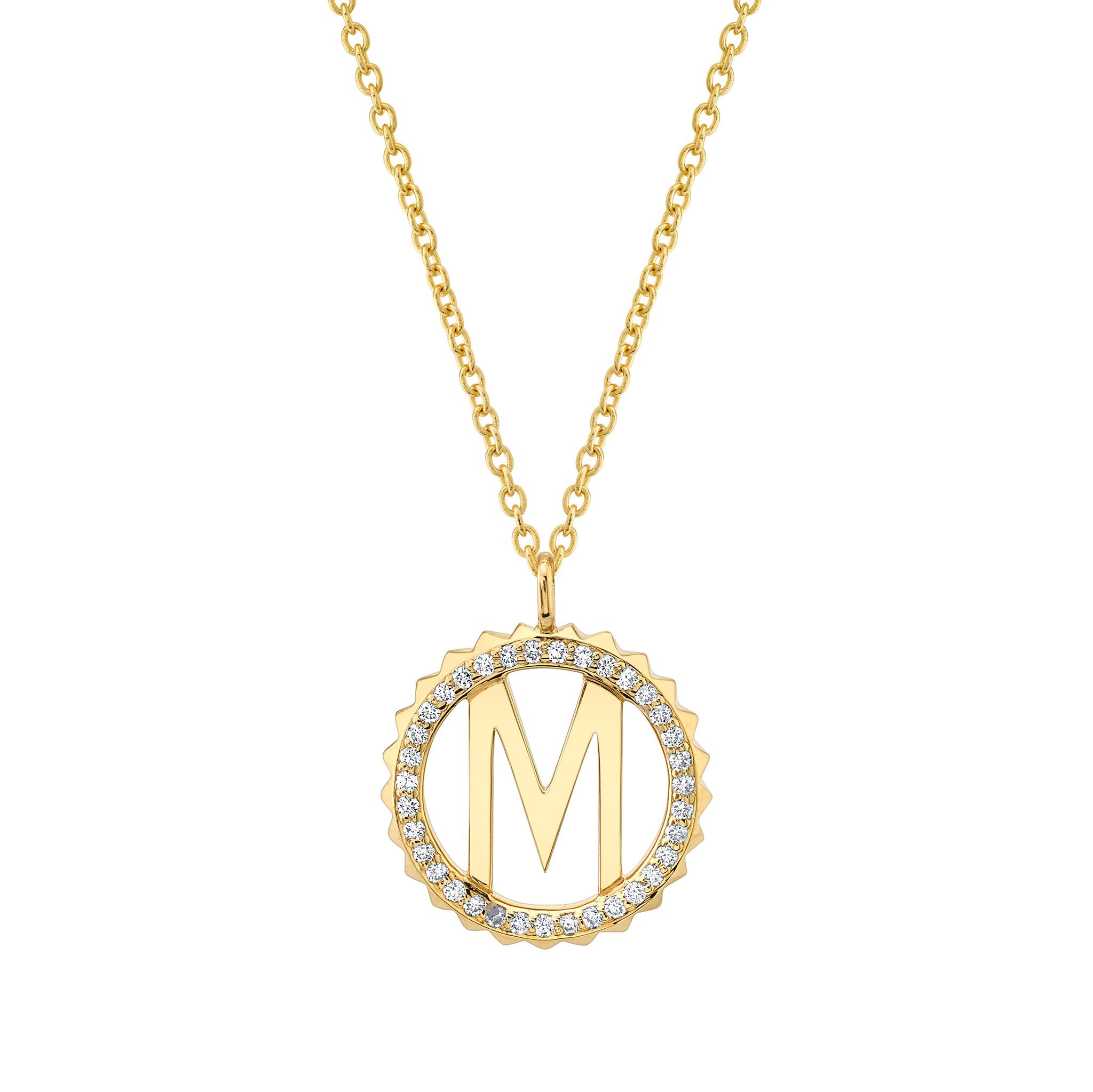 MICHAEL M Necklaces 14K Yellow Gold / M Mini Tetra Pavé Initial Medallion P365