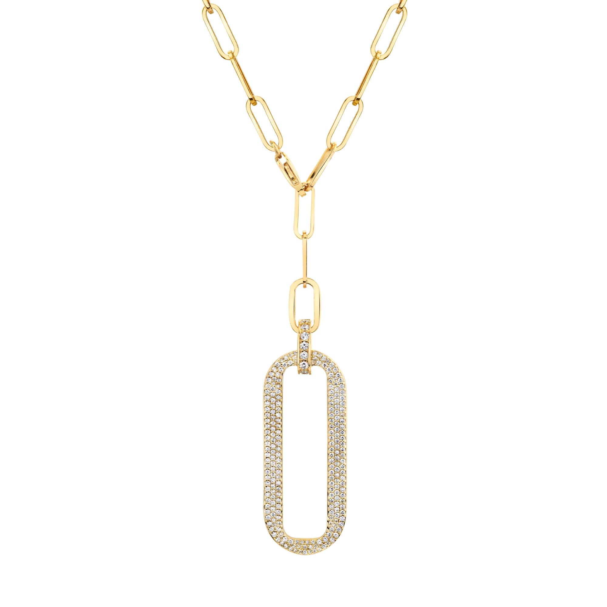 MICHAEL M Necklaces 14K Yellow Gold Pavé Longline Link Medallion Lariat CN518PV